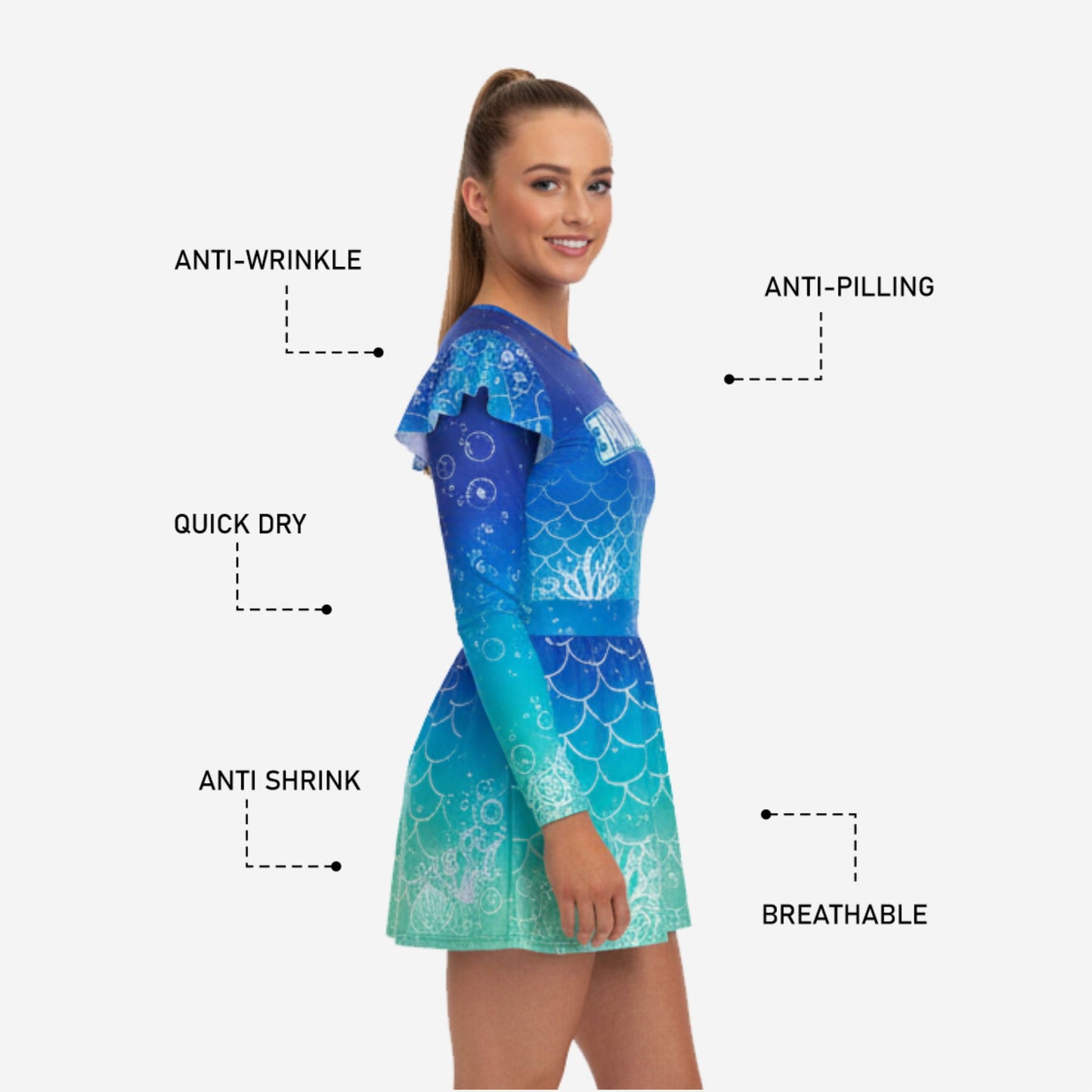 Youth & Adult Cheerleading Dress - Blue Green Gradient Team Uniform Set