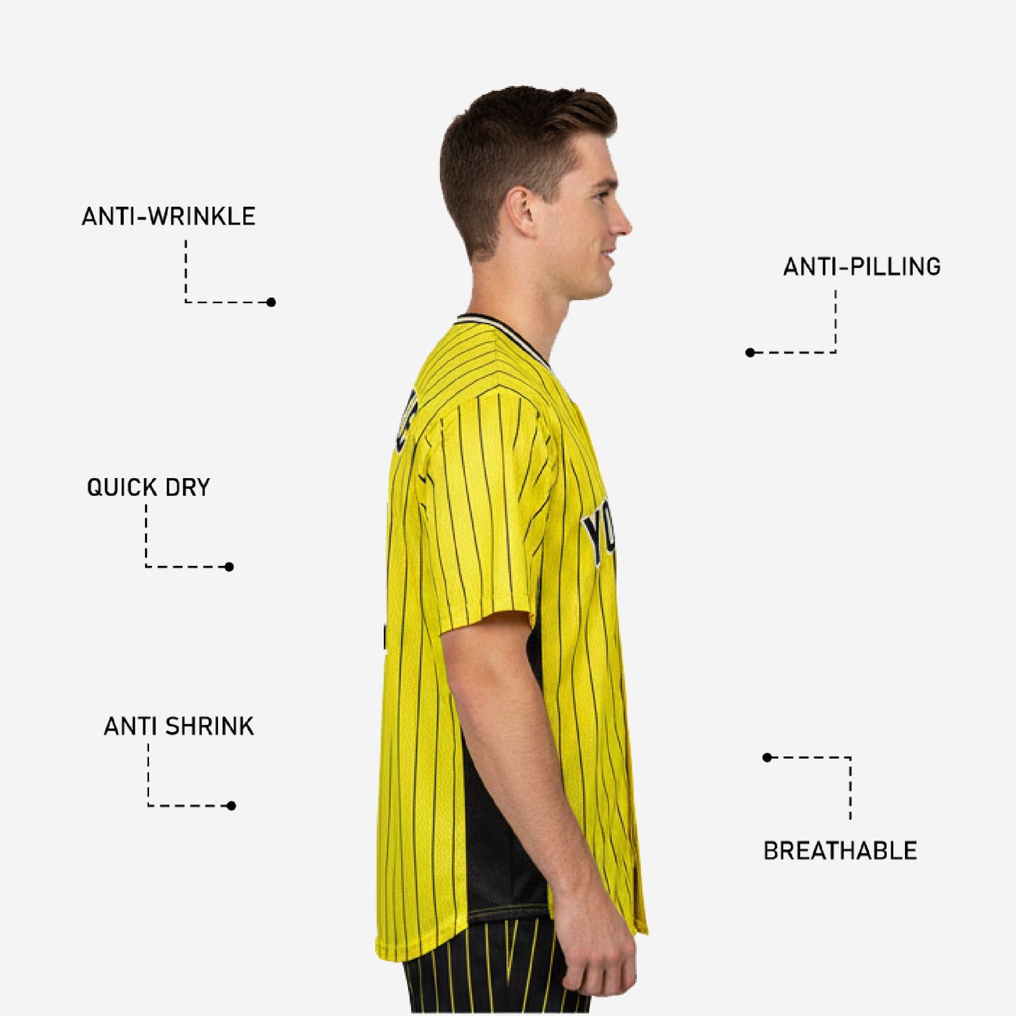 Custom Baseball Uniform Jersey - Pinstripe Full Button Sublimated Jersey in Yellow