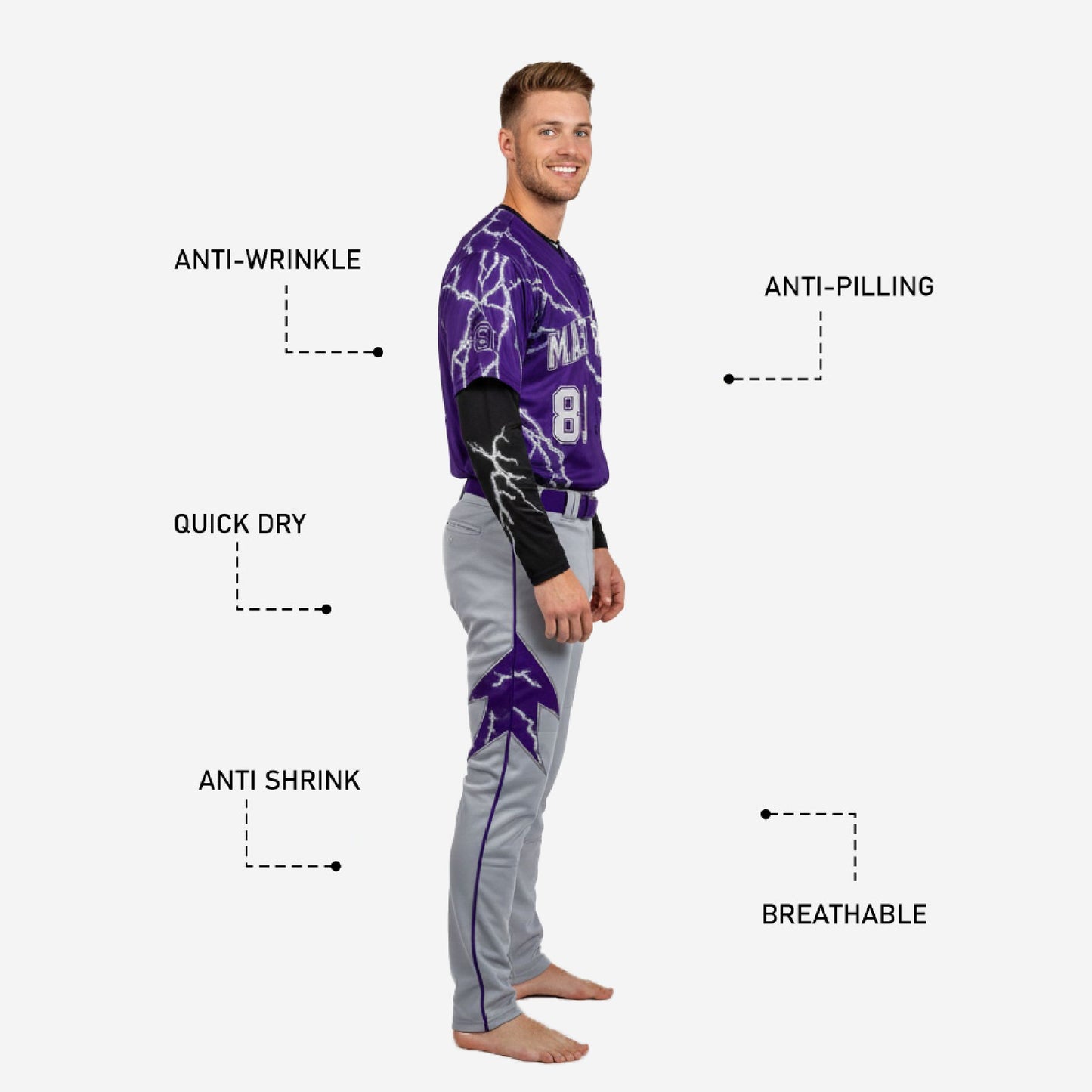 Personalized Baseball Uniform - Custom Jersey & Pants Uniform Set in Indigo Purple