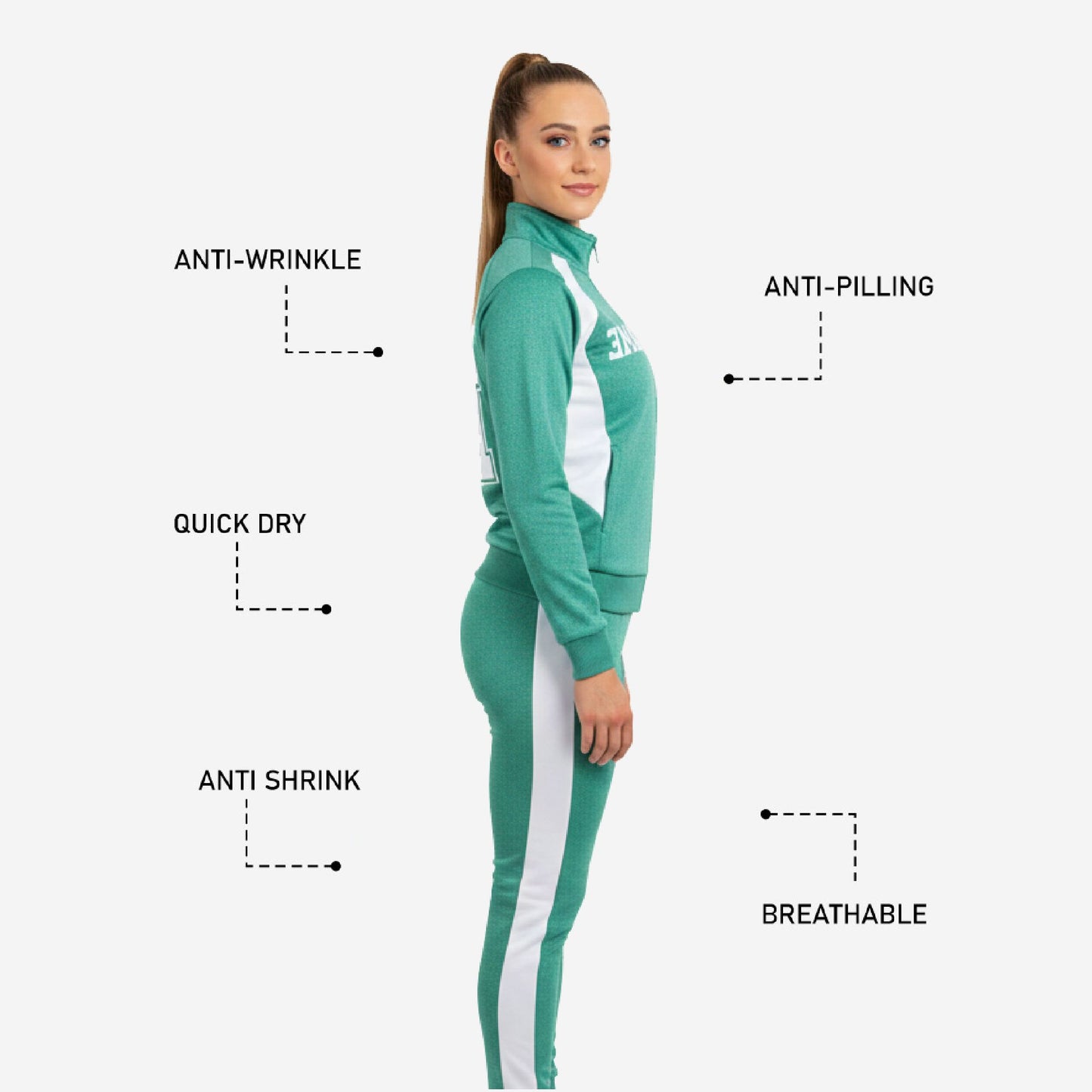 Custom Cheerleading Tracksuit Set Sea Green - Half Zip Warmup Jacket & Pants Team Suit