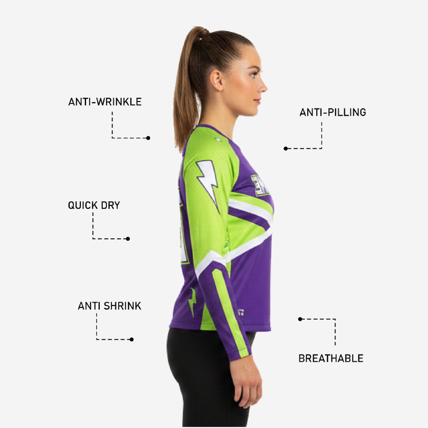Custom Cheerleading Shell Top - Purple Long Sleeve V-Neck Uniform