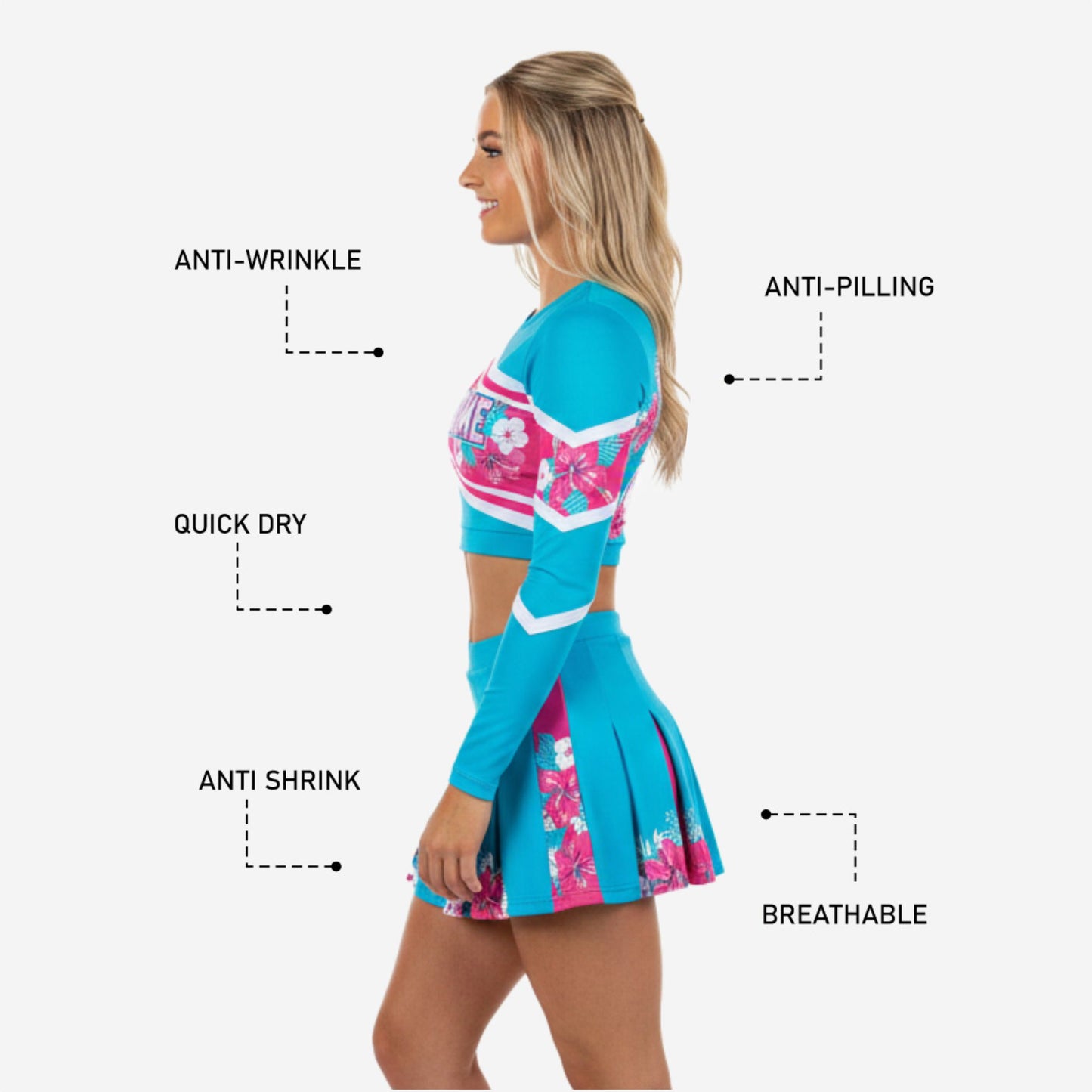 Custom Cheer Uniforms - Sublimated Long Sleeve Crop Top & Athletic Skirt Set