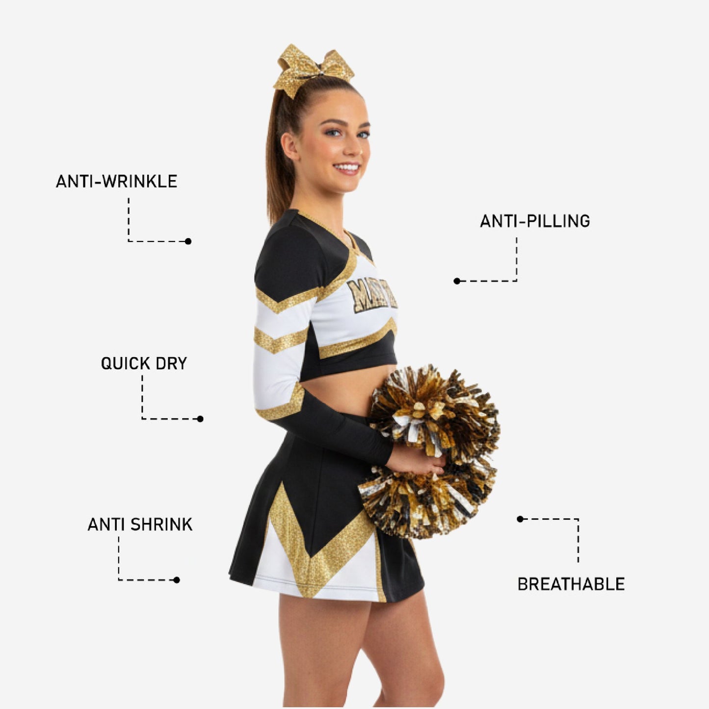 Custom Cheerleading Uniform - Black White Print Long Sleeve Sublimation Set