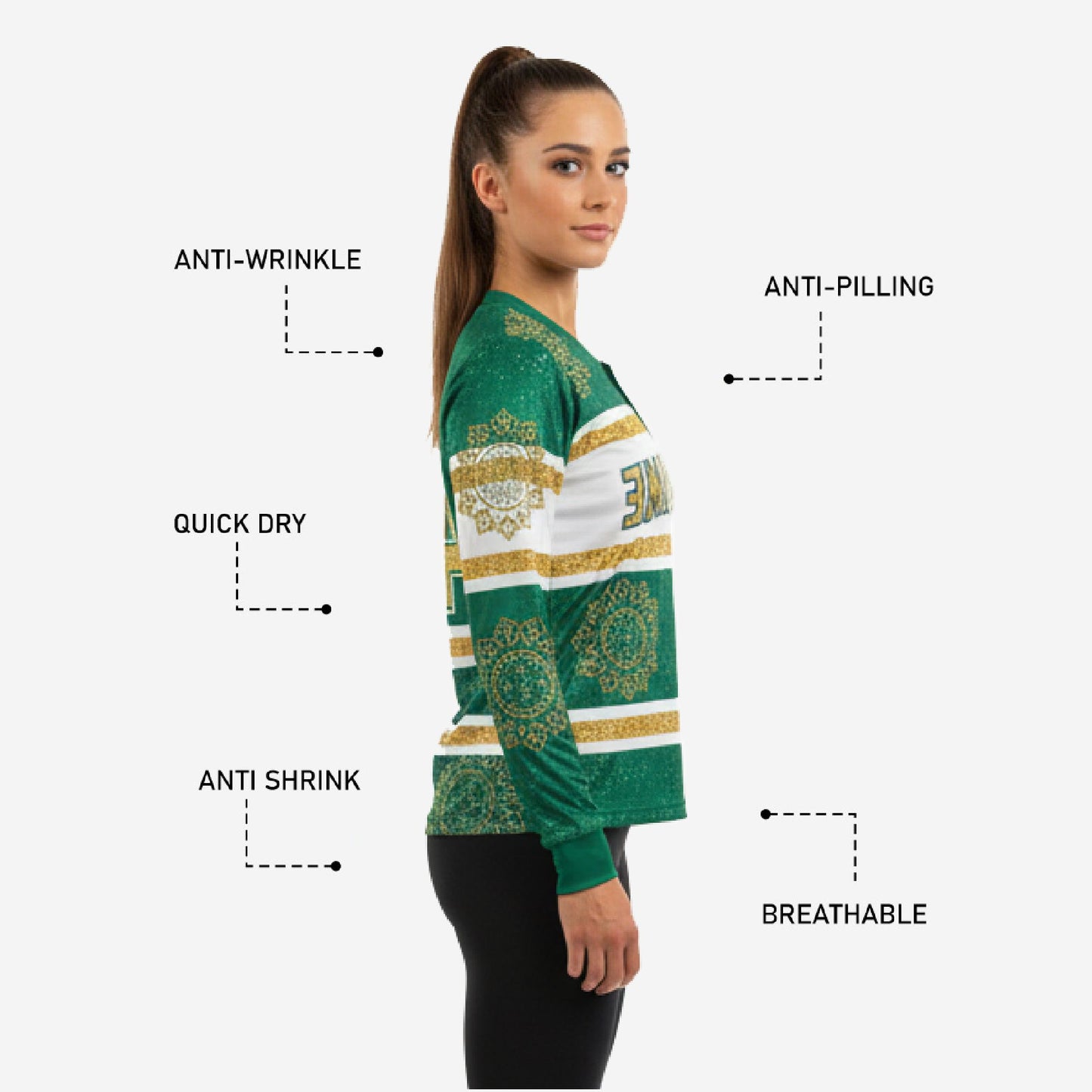 Custom Cheerleading Jersey - Green Long Sleeve Sublimation Print