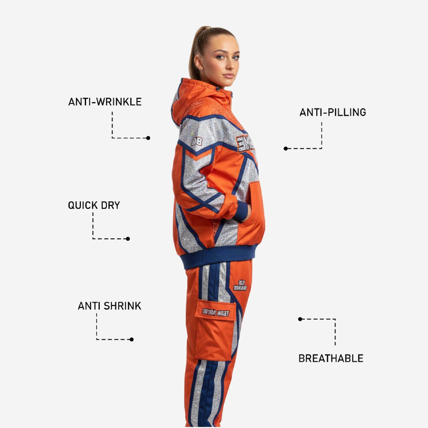 Personalized Orange Cheer Warmup Suit - Custom Hoodie Jacket & Pants Team Set