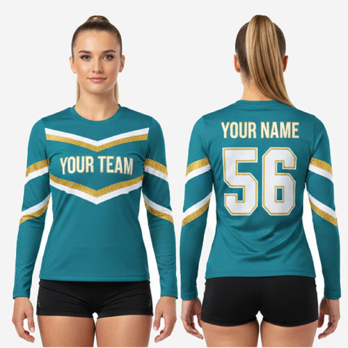 Custom Long Sleeve Cheerleading Jersey - Teal Blue Practice Jersey