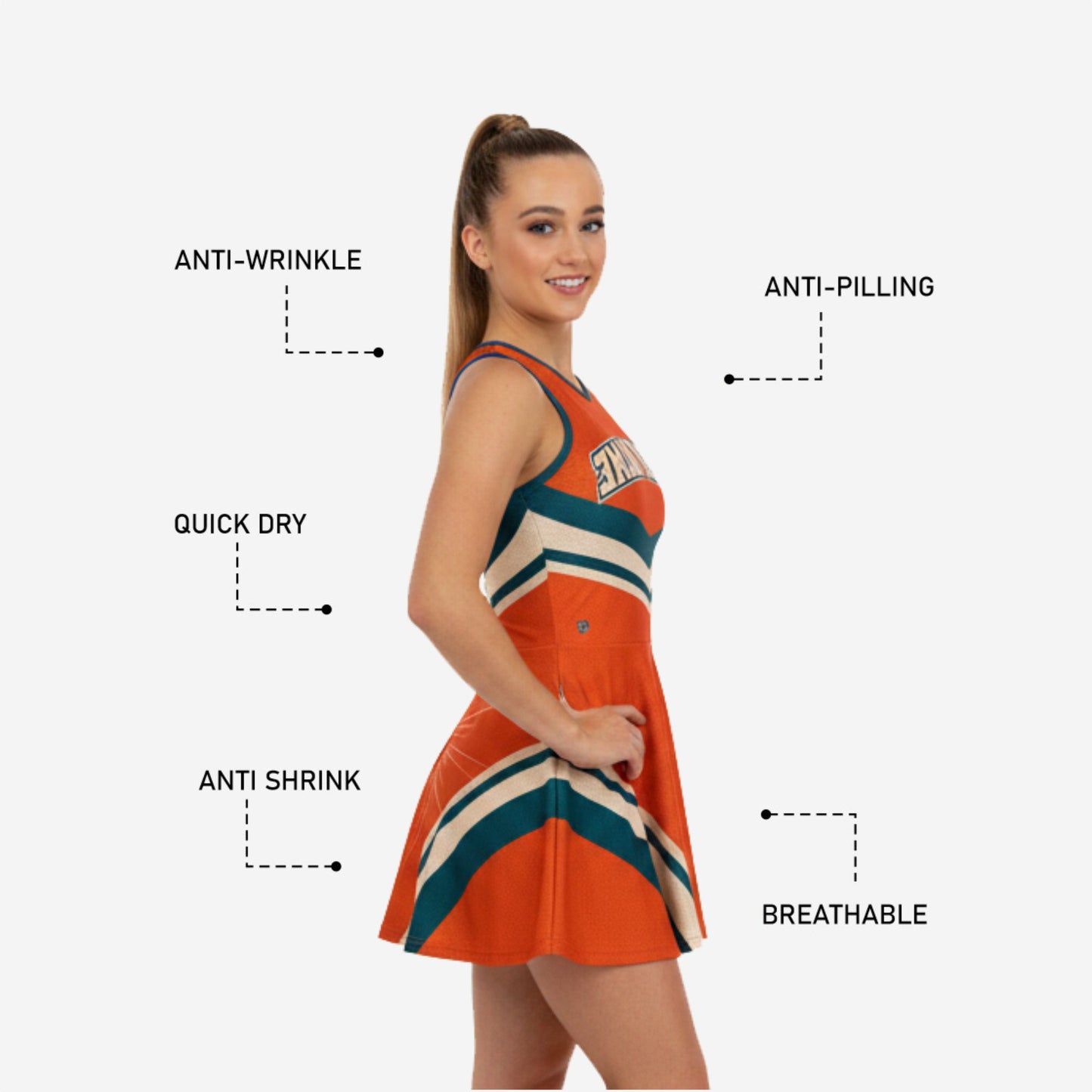 Personalized Sleeveless Cheer Dress - Orange Team Name Uniform
