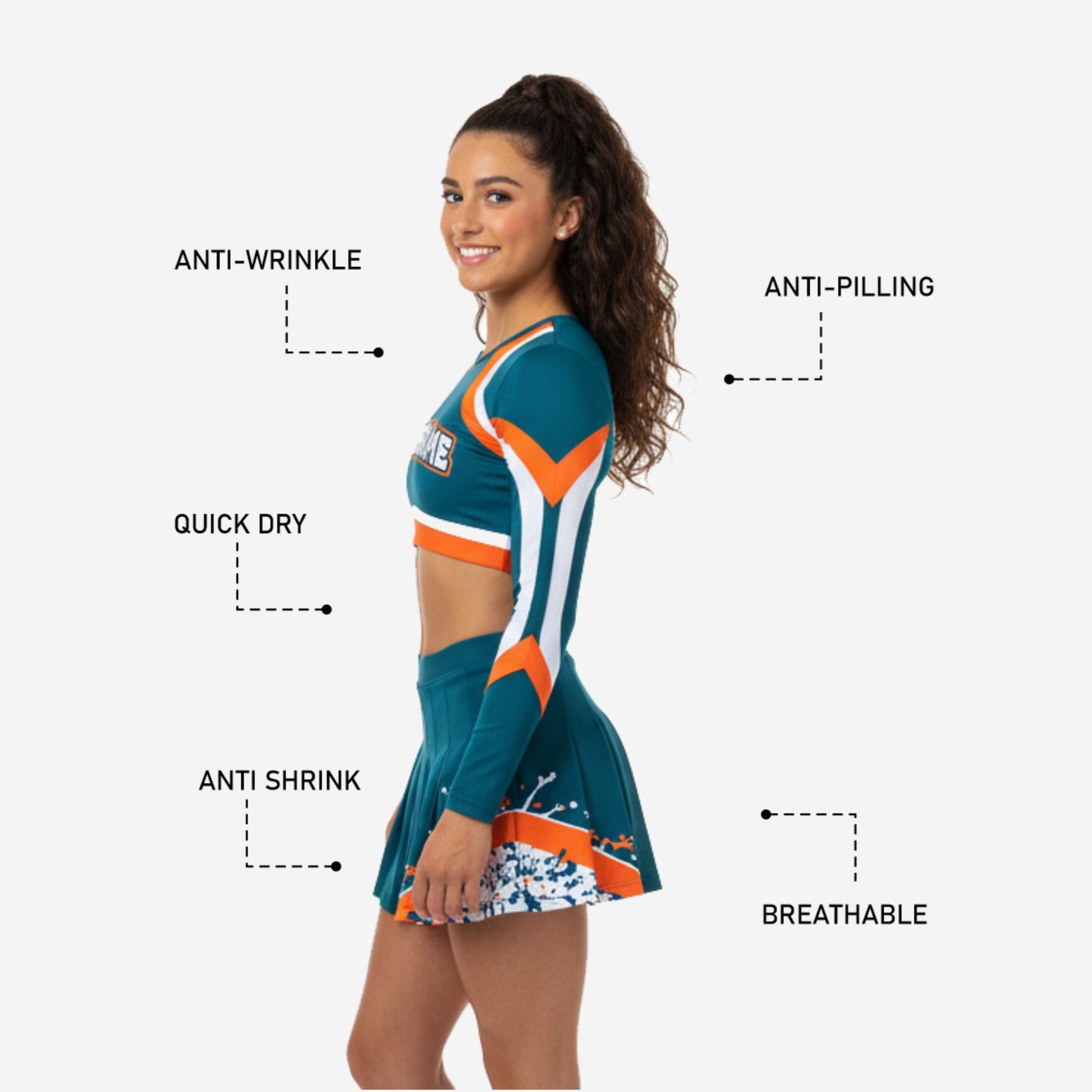Custom Cheer Uniforms - Sublimated Long Sleeve Crop Top & Athletic Skirt Set