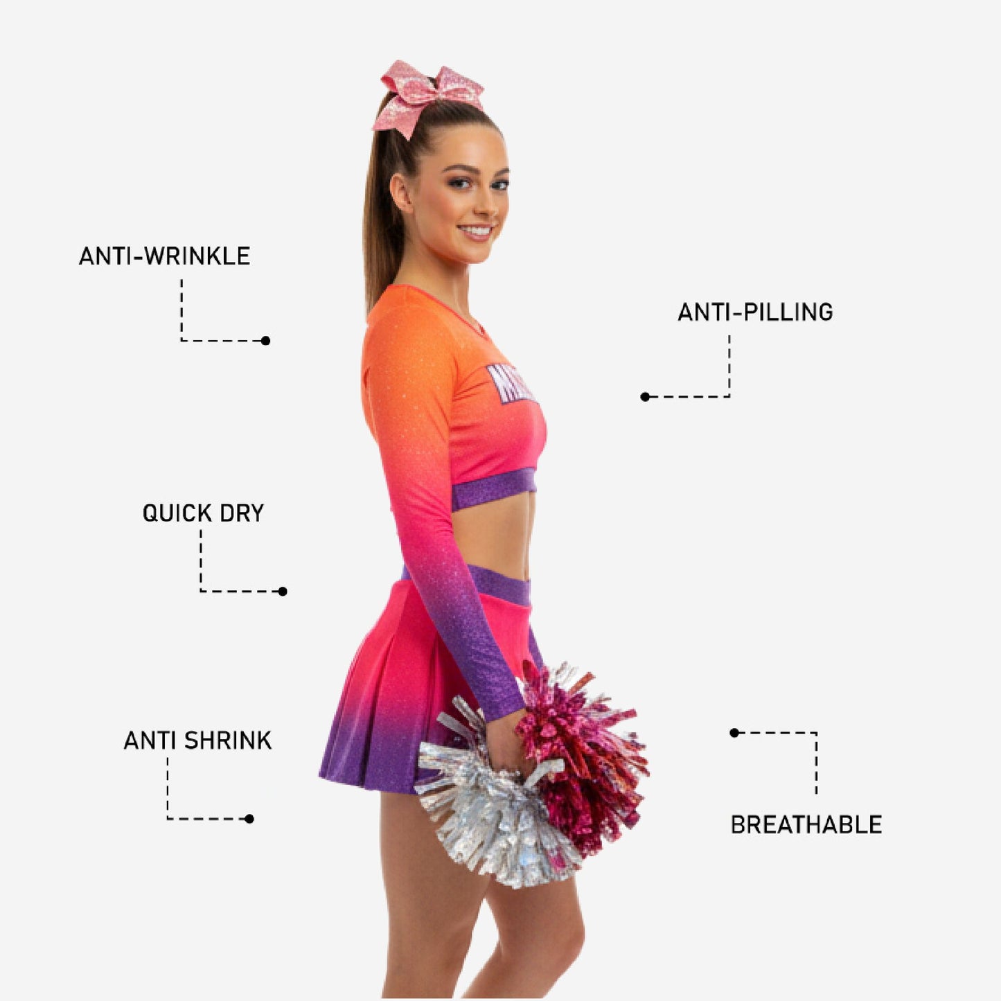 Custom Cheerleading Uniform - Orange Purple Print Long Sleeve Sublimation Set