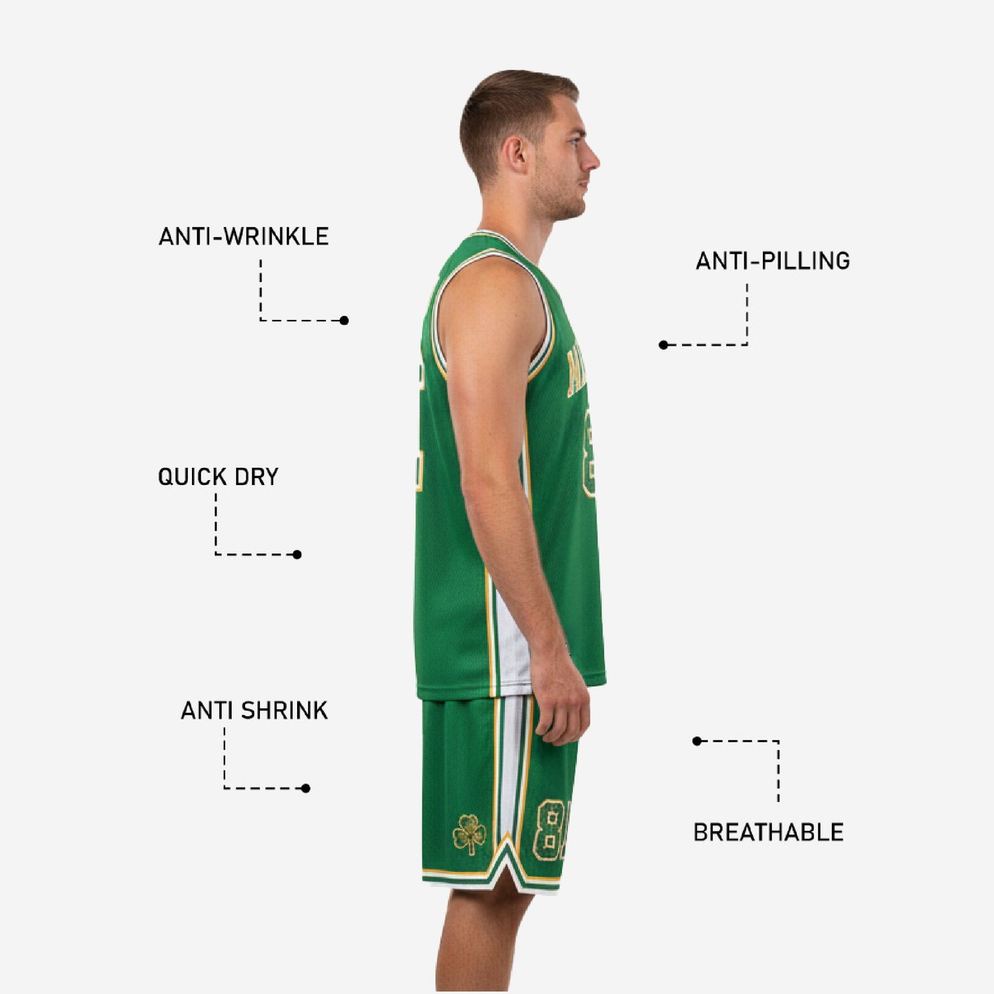 Custom Basketball Uniform Set in Green - Jersey & Shorts Team Name & Number