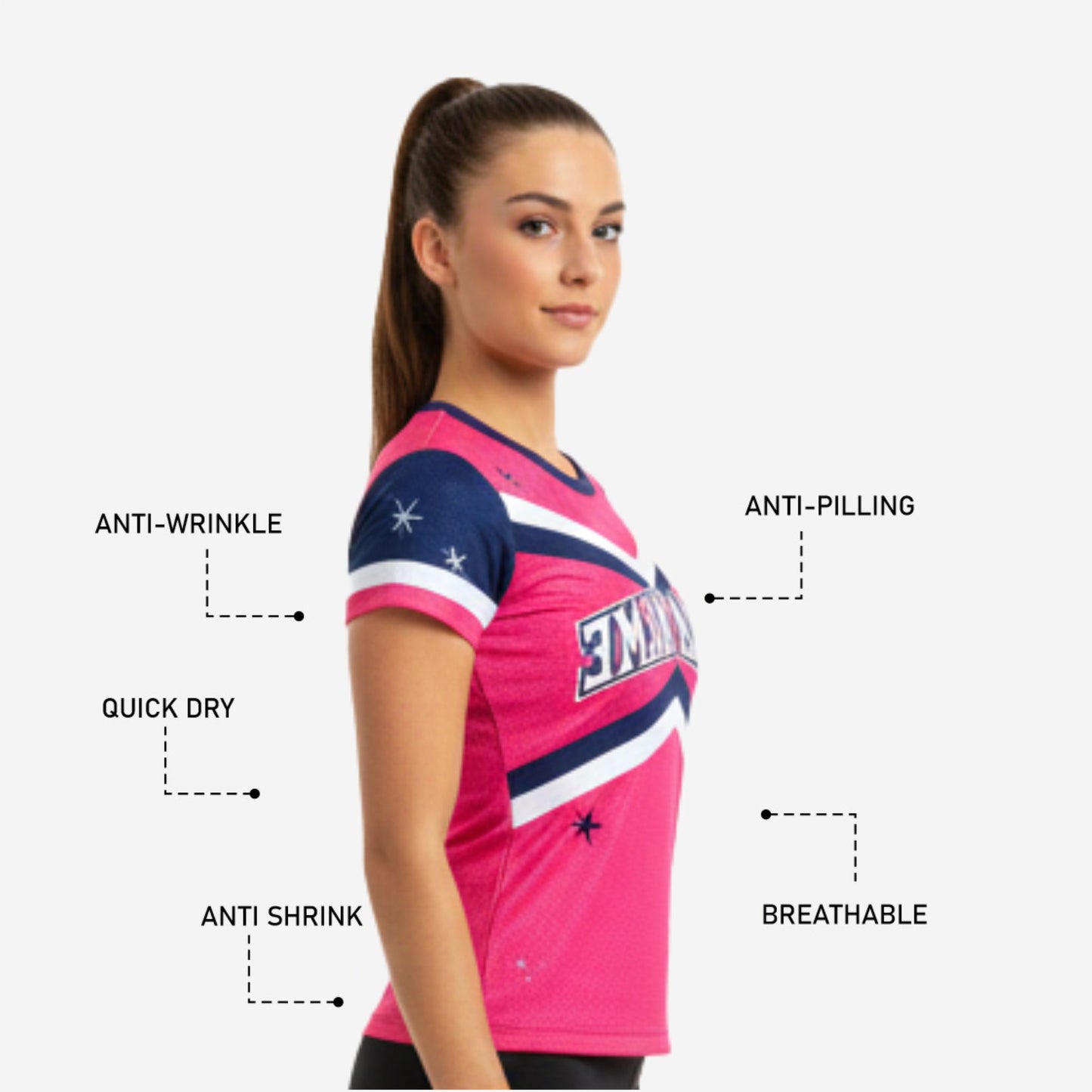 Short Sleeve Cheerleading Top - Crew Neck Team Colors Athletic Wear