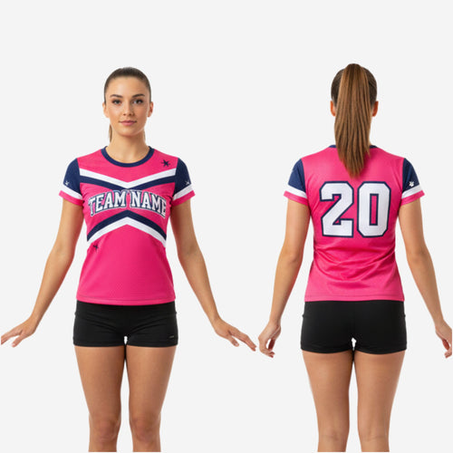 Short Sleeve Cheerleading Top - Crew Neck Team Colors Athletic Wear