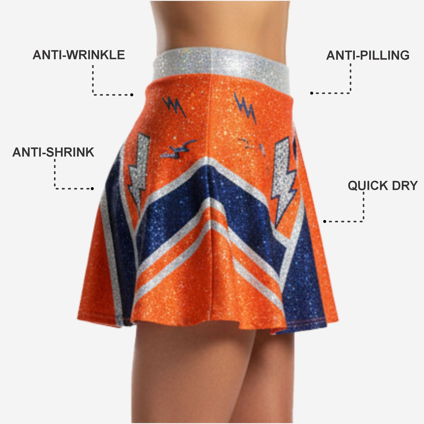 Custom Cheerleading A-Line Skirt - Lightning Bolt Athletic Performance Skirt