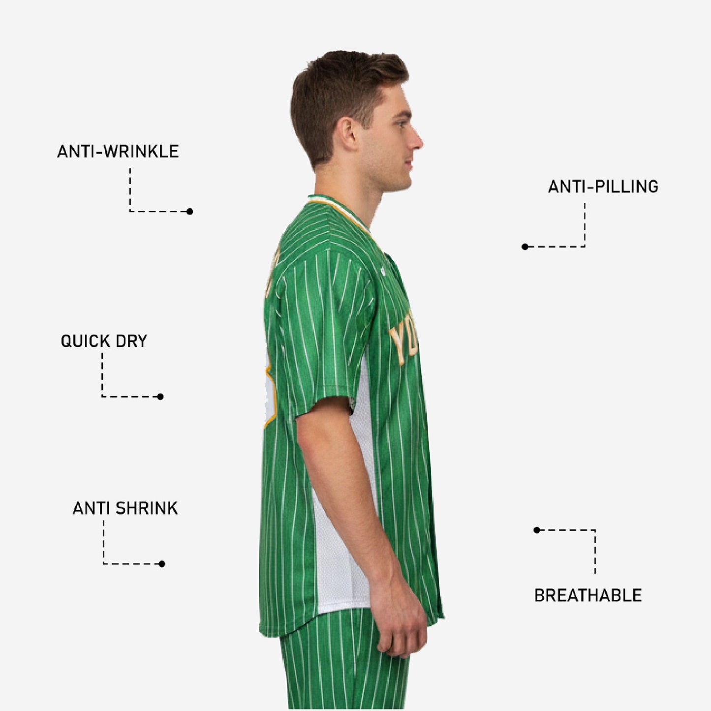 Custom Baseball Team Jersey Green - Pinstripe Full Button Custom Name Number