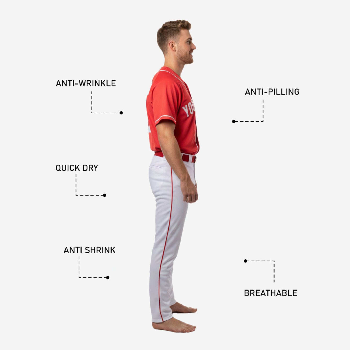 Custom Baseball Team Uniform in Red/White - Jersey & Pants Custom Name Number Set