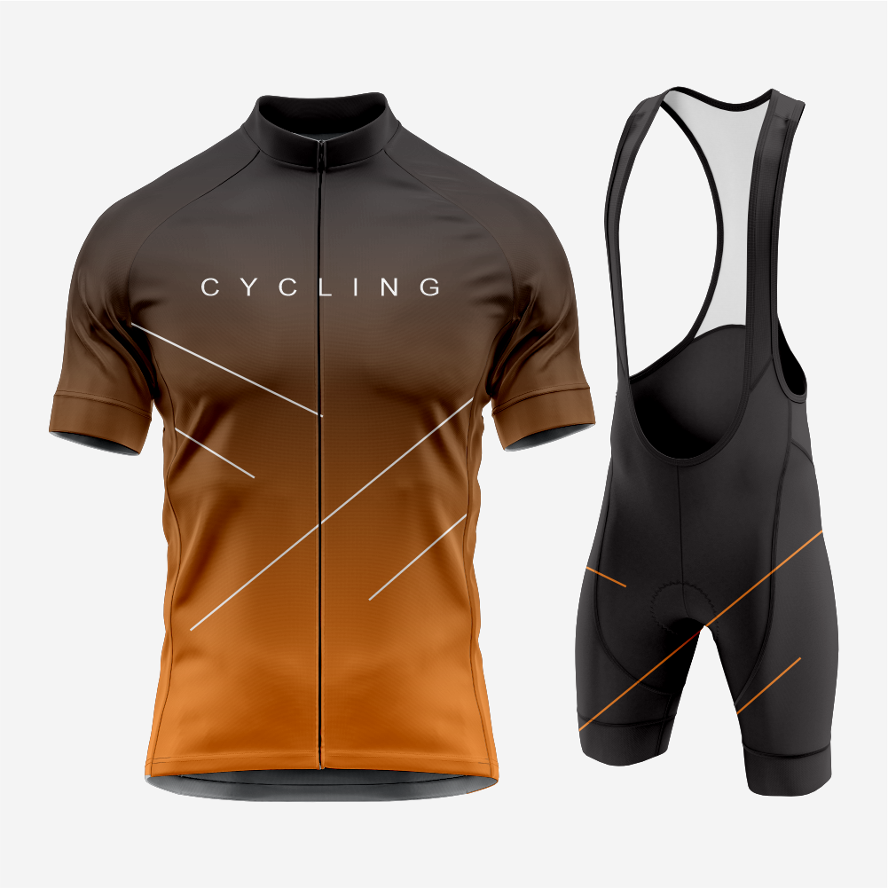 Premium Men’s Cycling Apparel – Road Cycling Jersey & Bib Shorts in Orange/Black