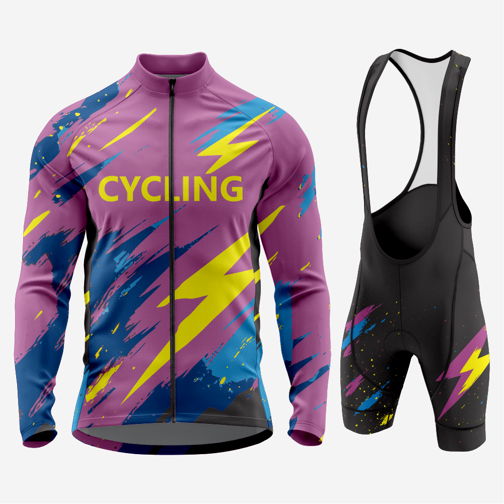 Men’s Long Sleeve Cycling Jersey and Bib Shorts Set - Palatinate Purple