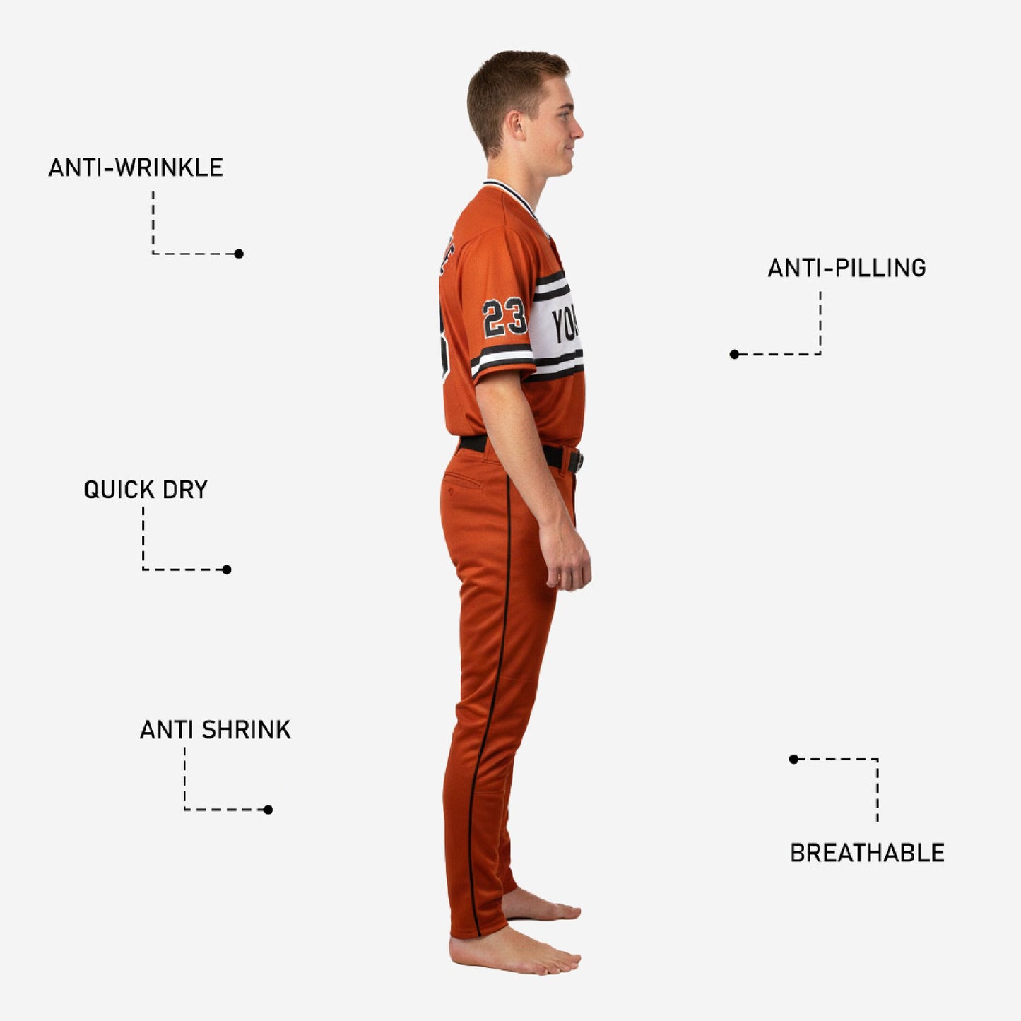 Custom Youth Baseball Uniform - V-Neck Jersey & Pants Team Name Set in Pastel Red