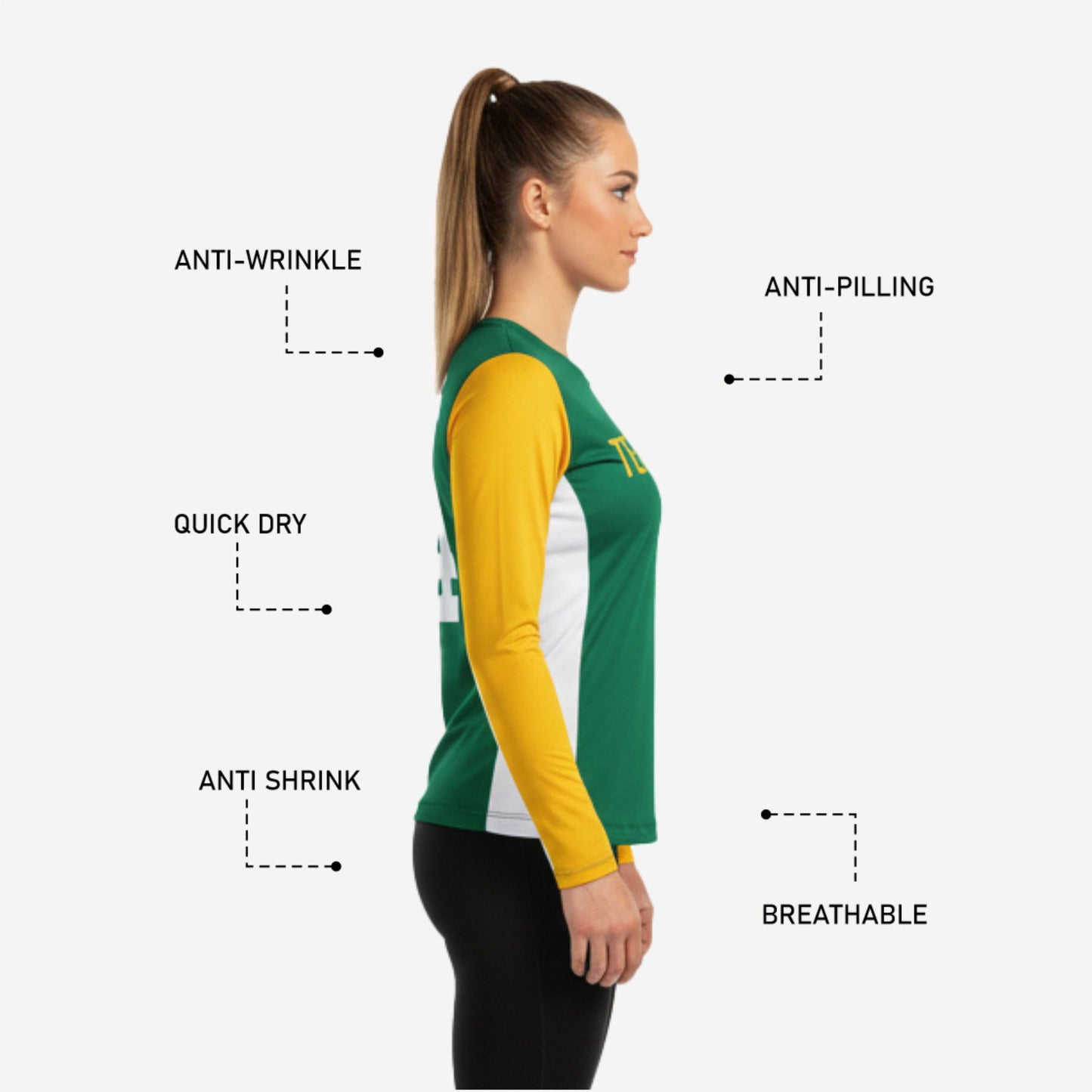 Custom Cheerleading Jersey - Green Long Sleeve Sublimation Print