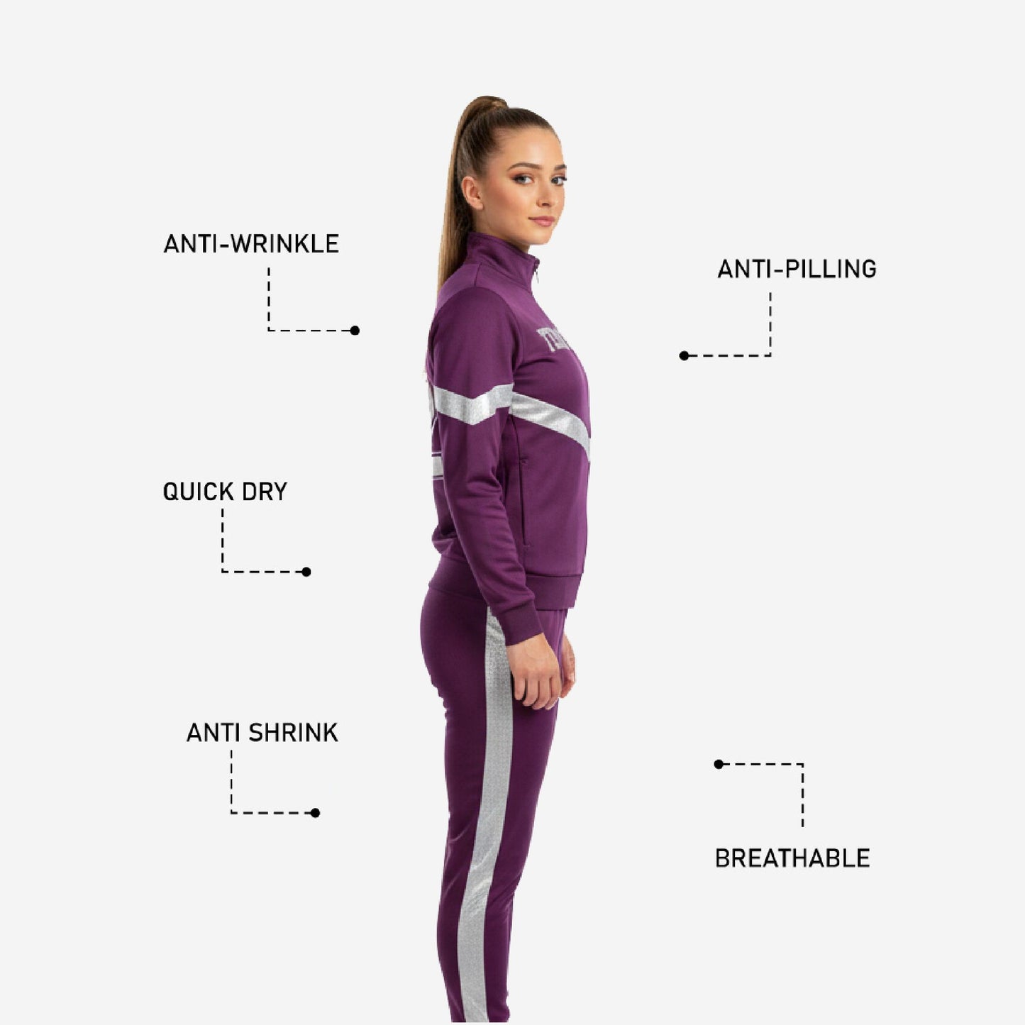 Custom Cheerleading Dark Purple Warmup Set - Full Zip Jacket & Pants Team Name Design