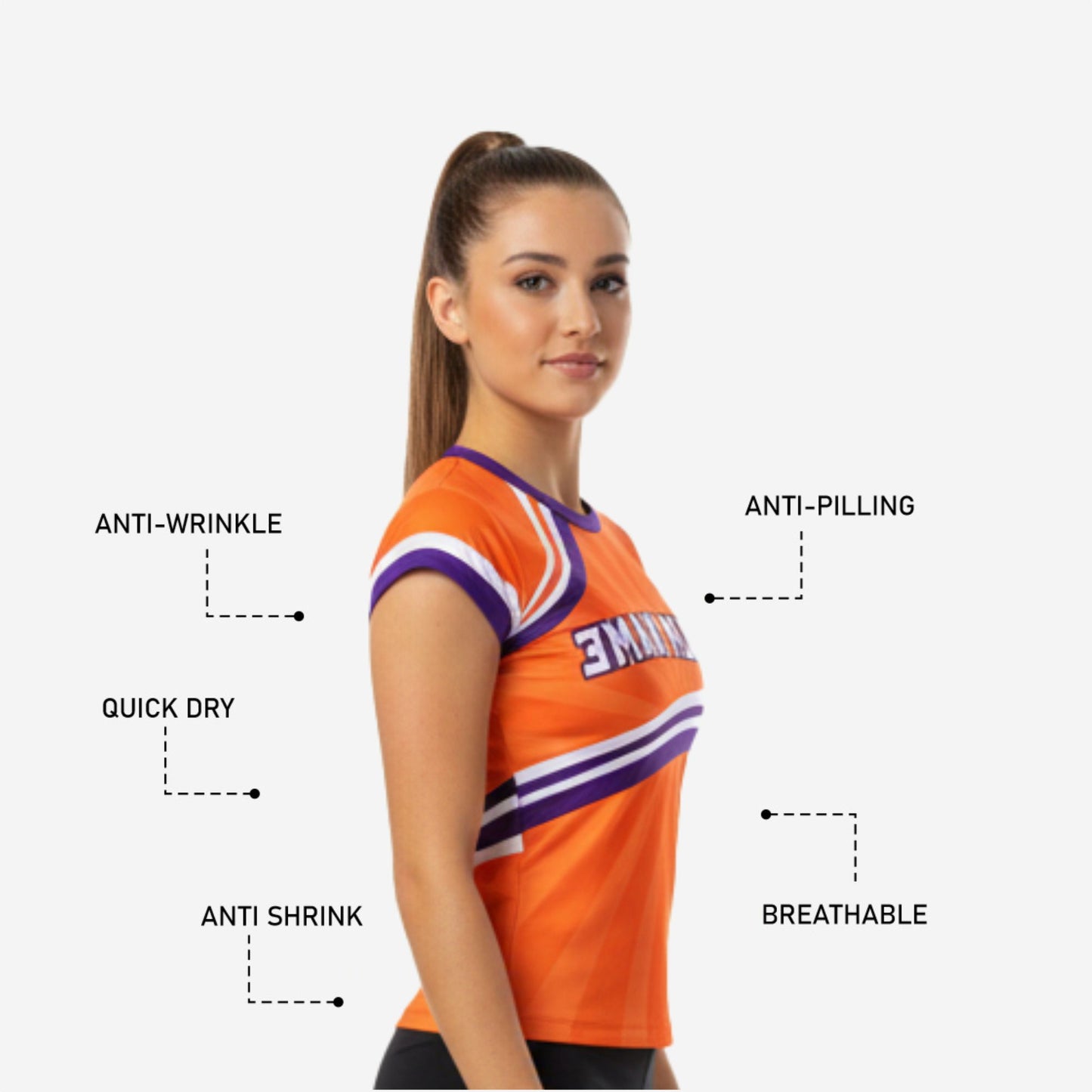 Custom Cheerleading Shell Top - Orange Short Sleeve Team Uniform