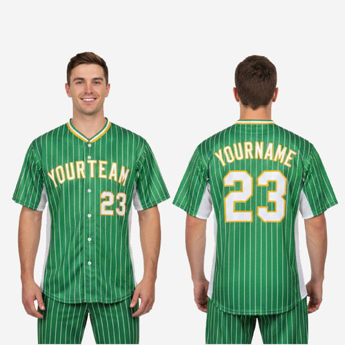 Custom Baseball Team Jersey Green - Pinstripe Full Button Custom Name Number