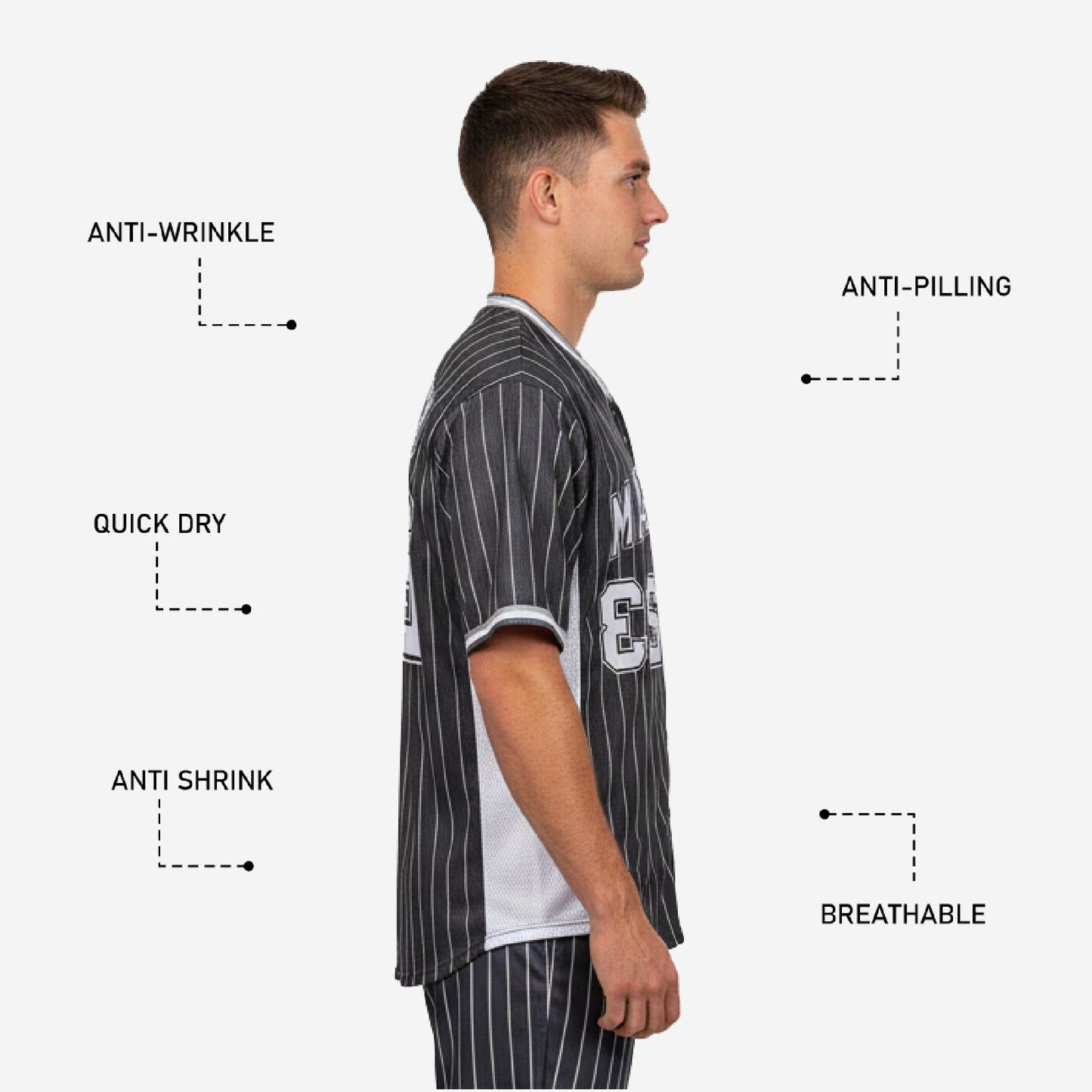 Custom Baseball Team Jersey Charcoal - Pinstripe Full Button Custom Name Number