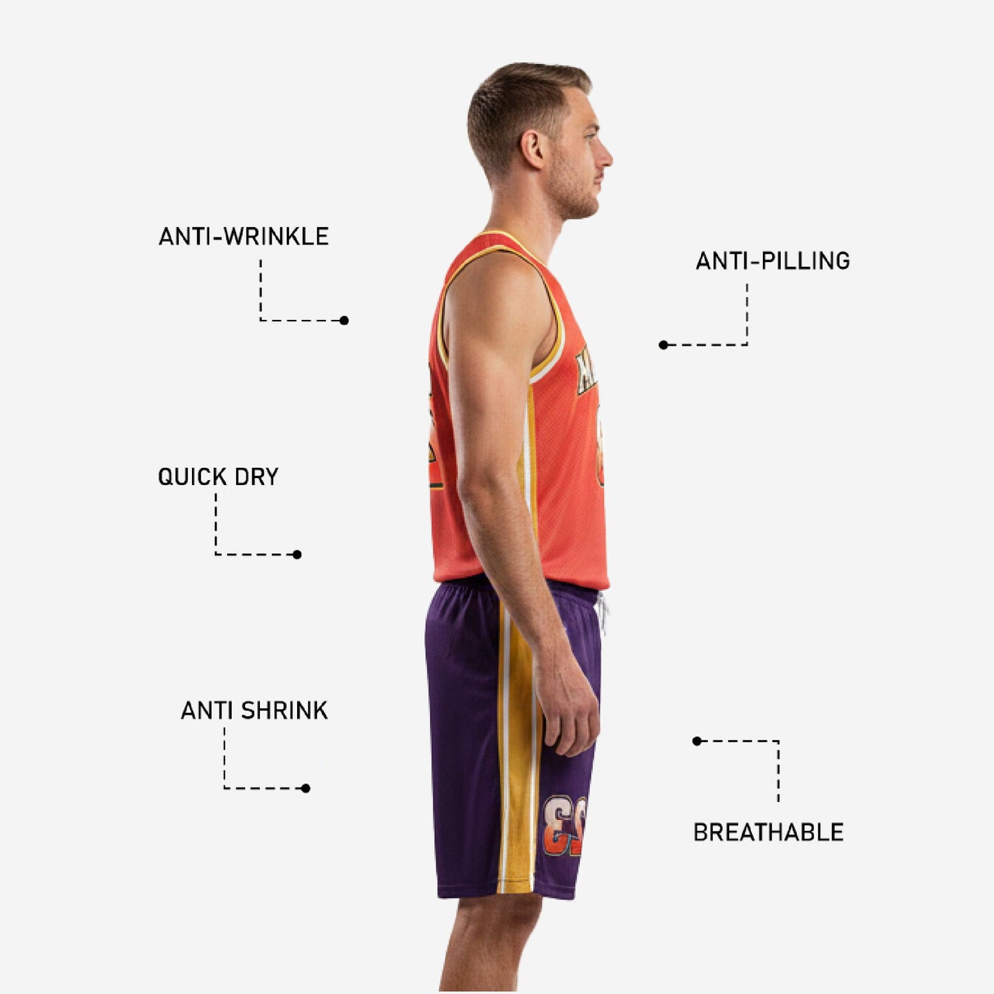 Custom Basketball Uniform Set in Orange & Purple - Jersey & Shorts Team Name & Number