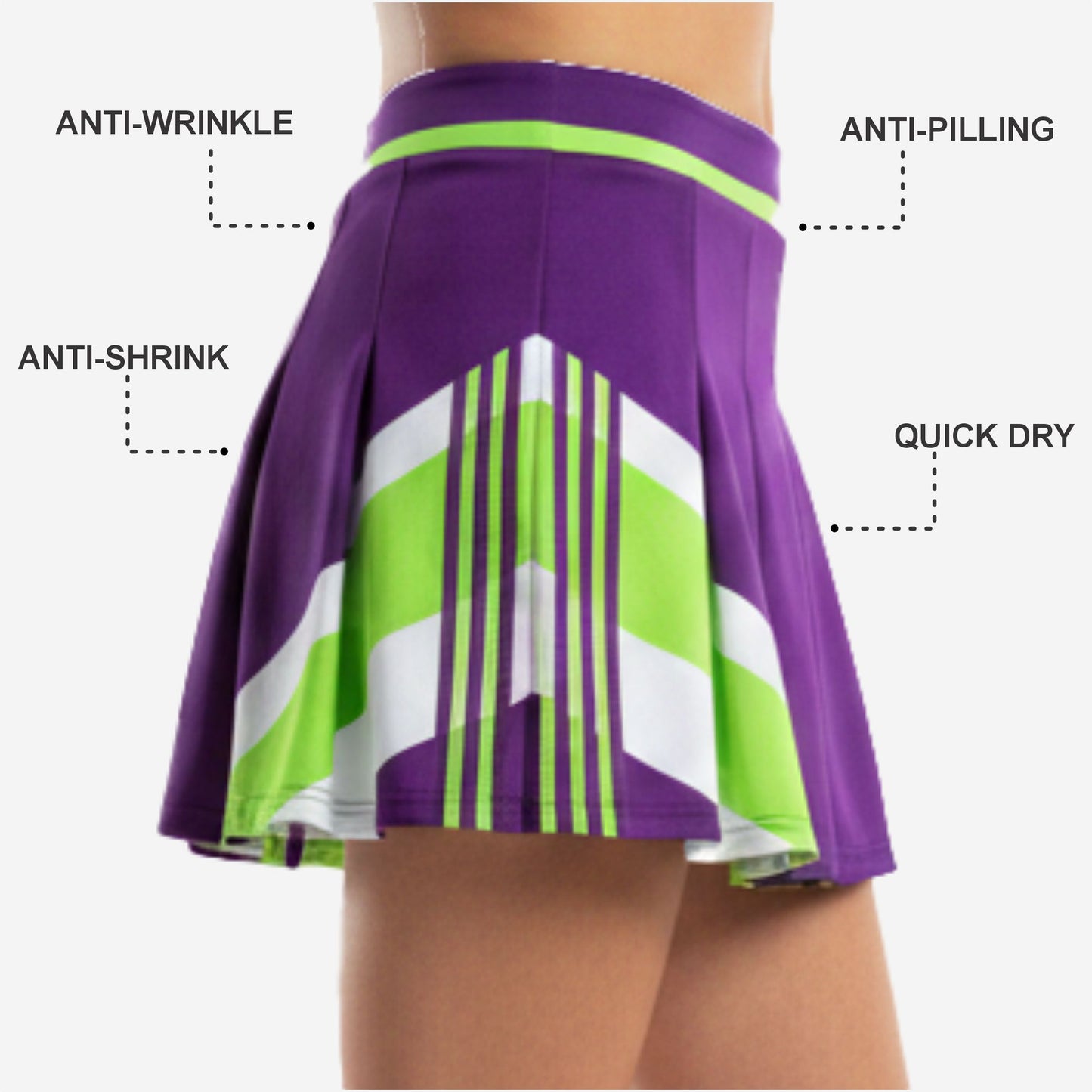 Custom Cheerleading Skirt - Knife Pleated Box Pleat Color Block Cheer Skirt