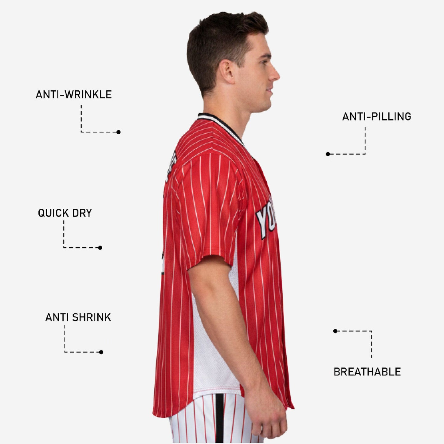 Custom Baseball Team Jersey Red - Pinstripe Full Button Custom Name Number