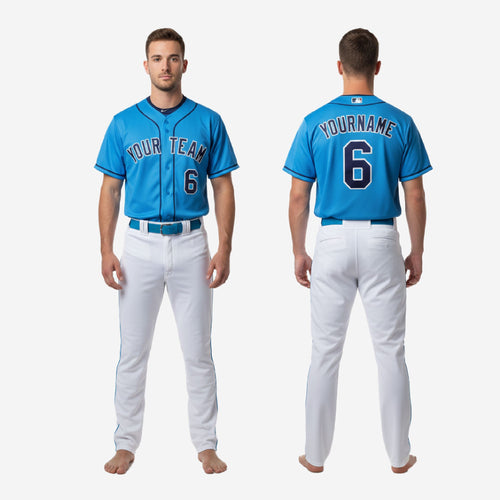 Personalized Baseball Uniform in Blue - Custom V-Neck Jersey & Pants Complete Team Set