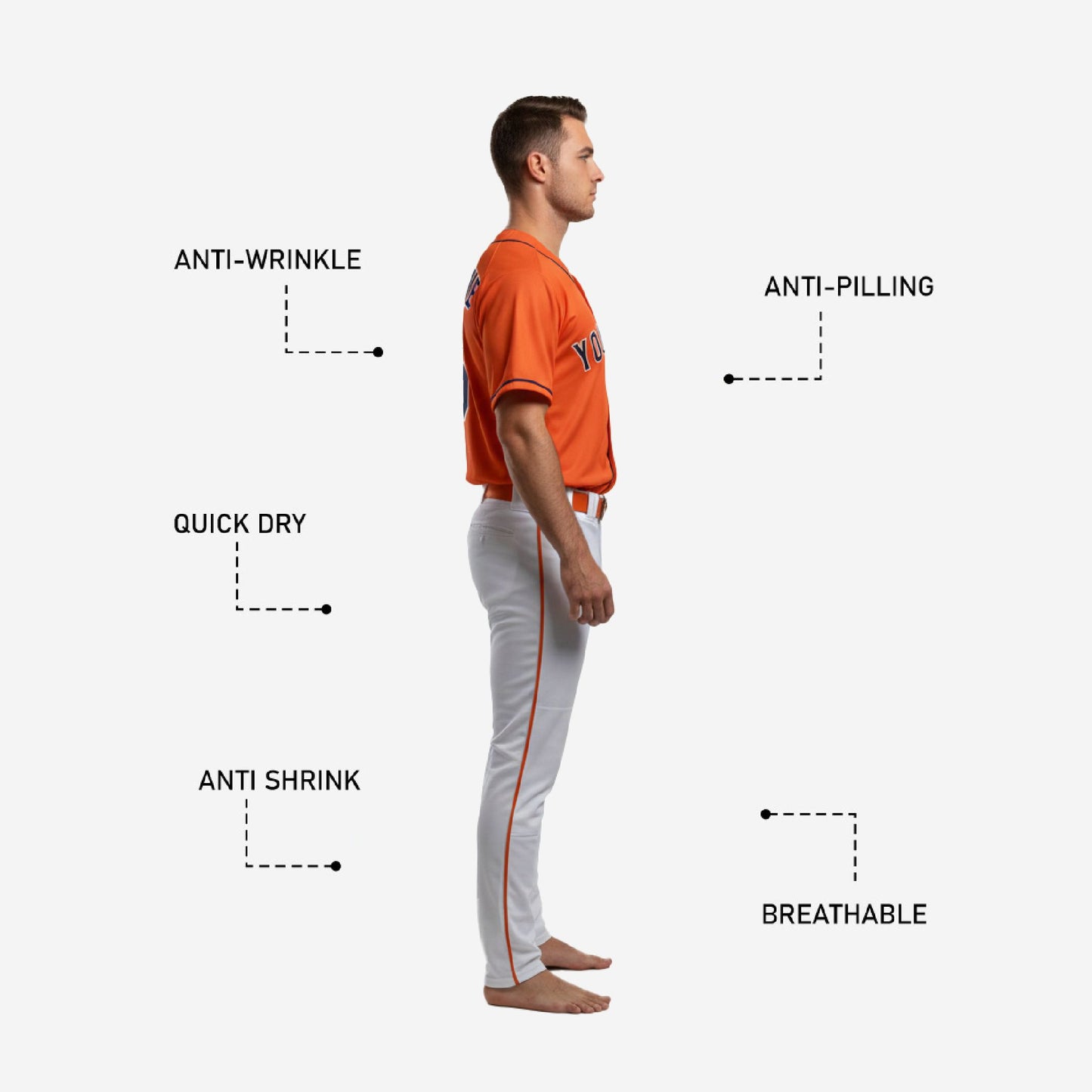 Personalized Baseball Uniform in Orange - Custom V-Neck Jersey & Pants Complete Set