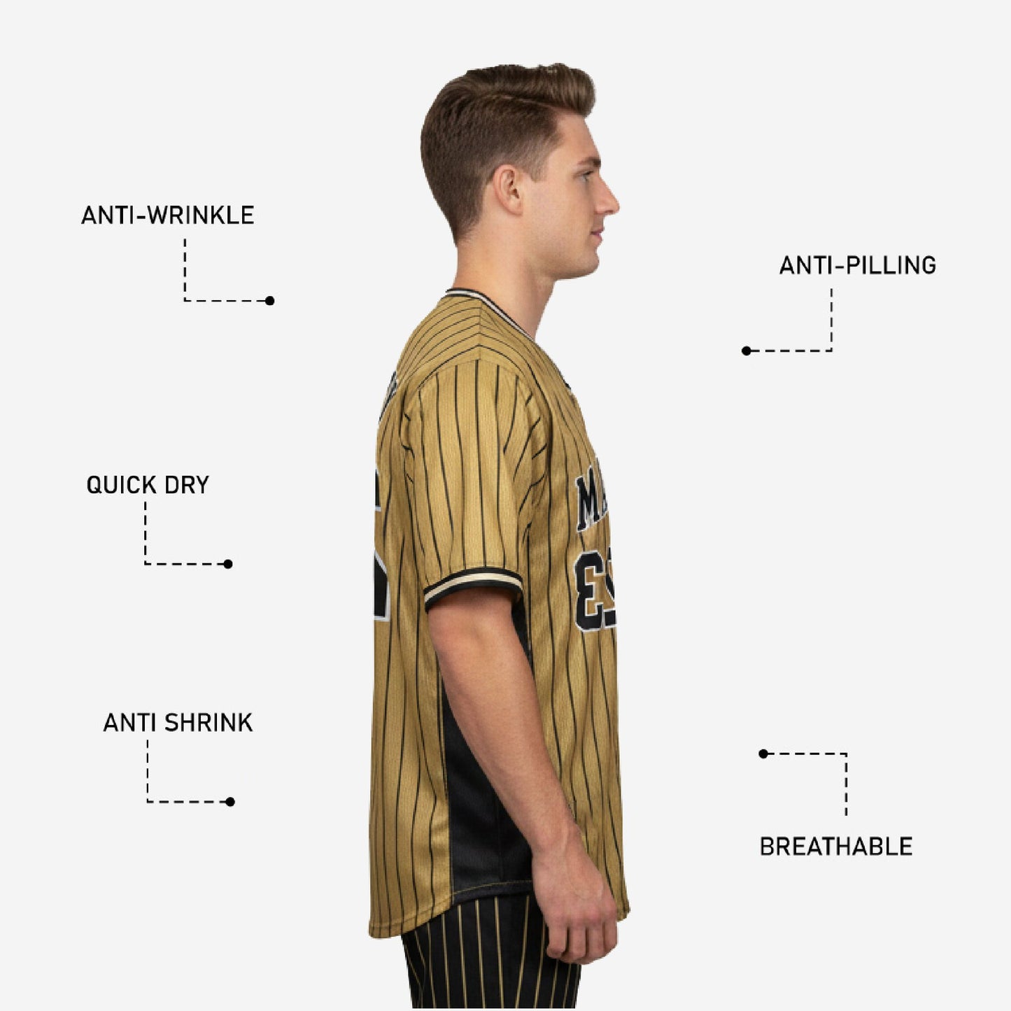 Personalized Baseball Jersey in Pale Brown - Custom Pinstripe Sublimation Print Team Jersey