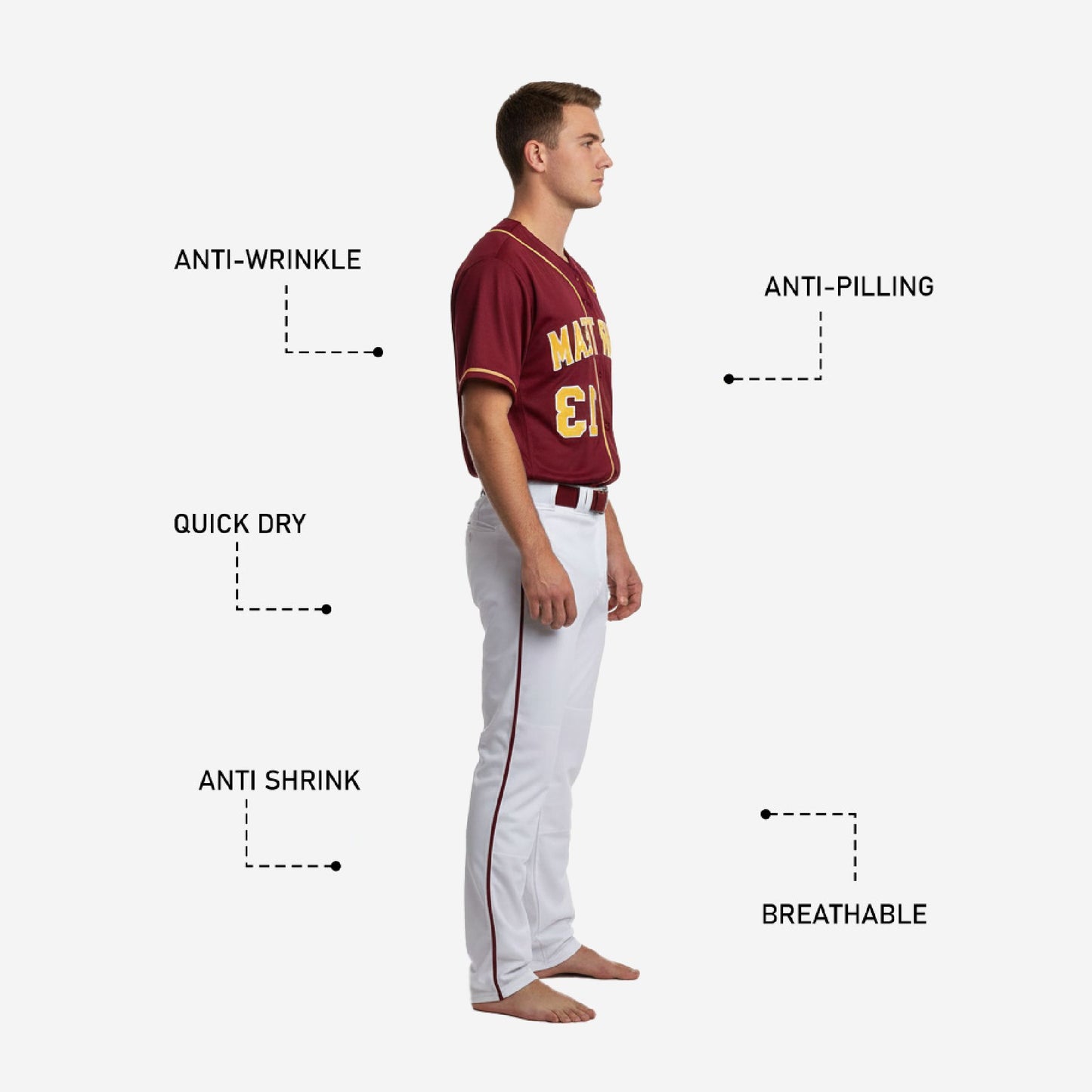 Personalized Baseball Uniform in Burgundy - Custom V-Neck Jersey & Pants Complete Set