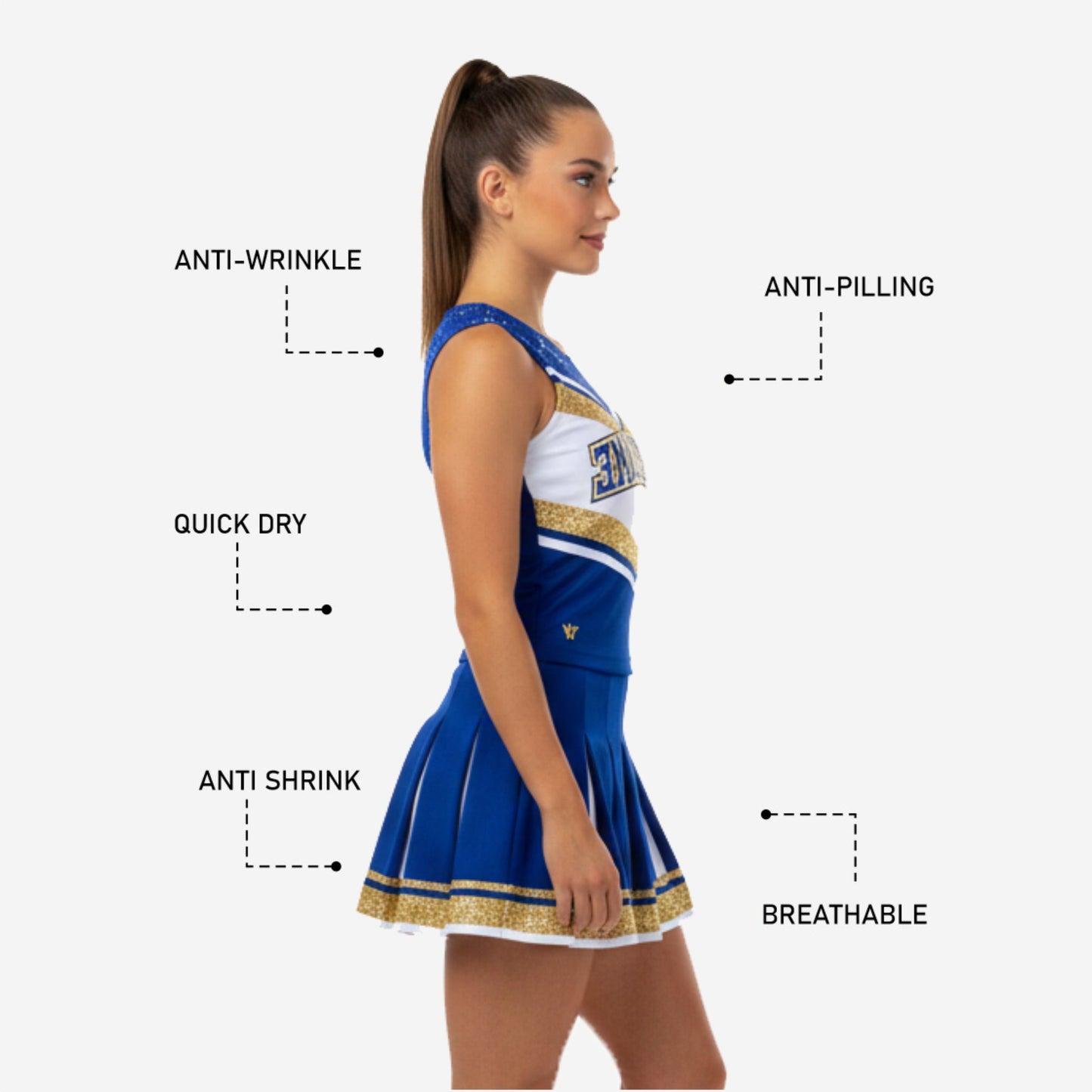 Sleeveless Cheerleading Uniform Dress - Custom Team Name & Number Blue