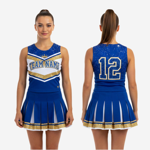 Robe d'uniforme de majorette sans manches – Nom d'équipe et numéro personnalisés Bleu