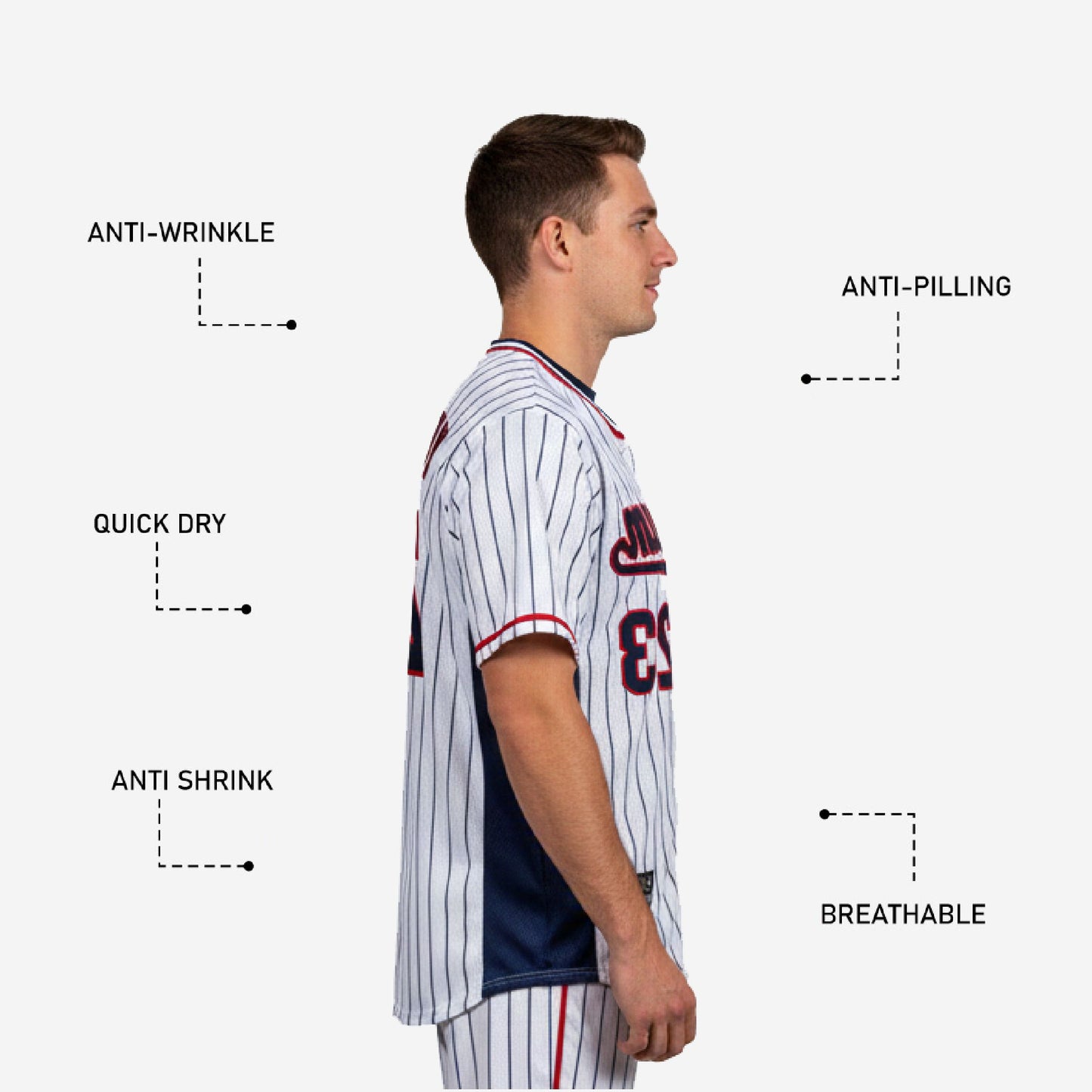 Personalized Baseball Jersey in White - Custom Pinstripe Sublimation Print Team Jersey