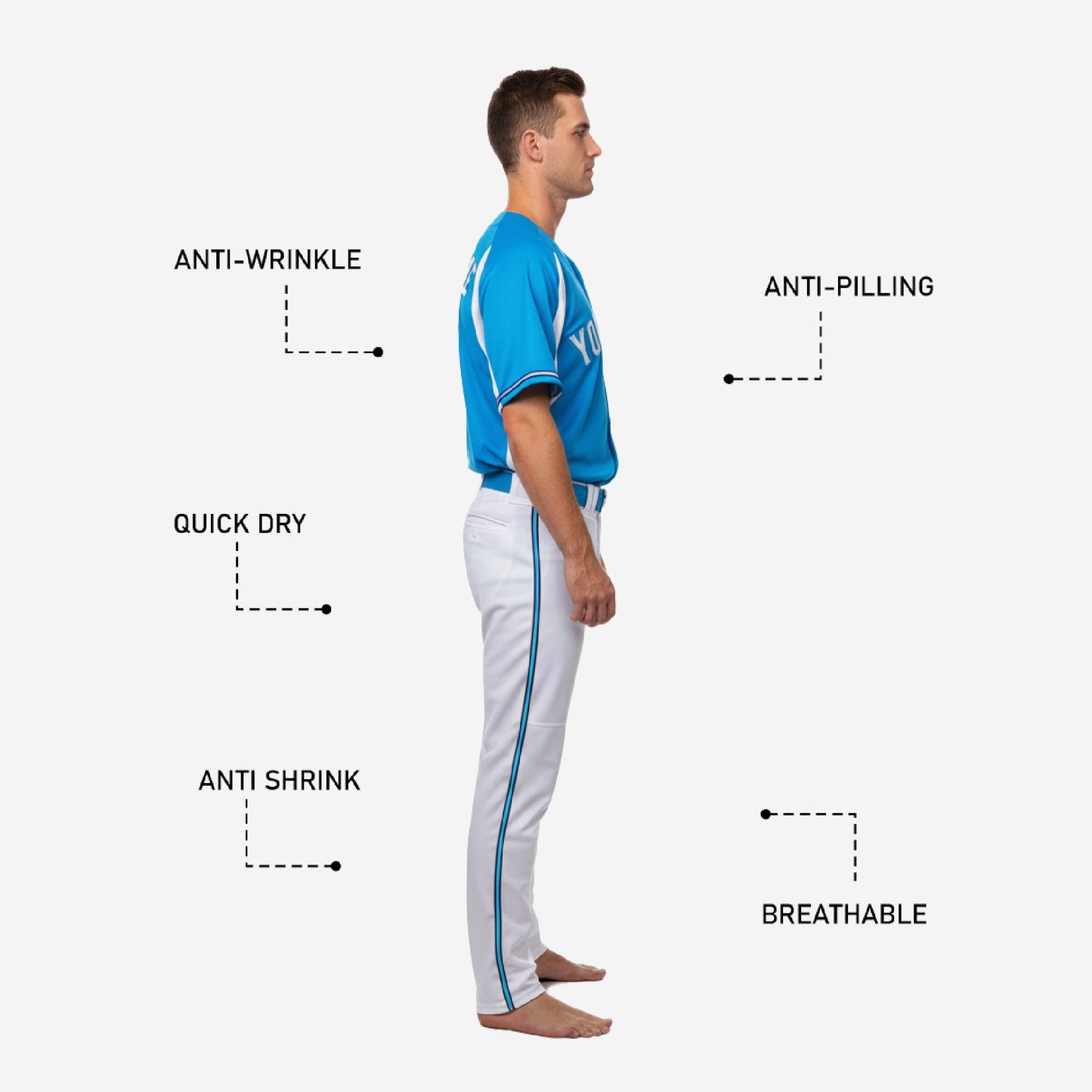 Personalized Baseball Uniform in Calestial Blue - Custom Jersey & Pants Complete Set