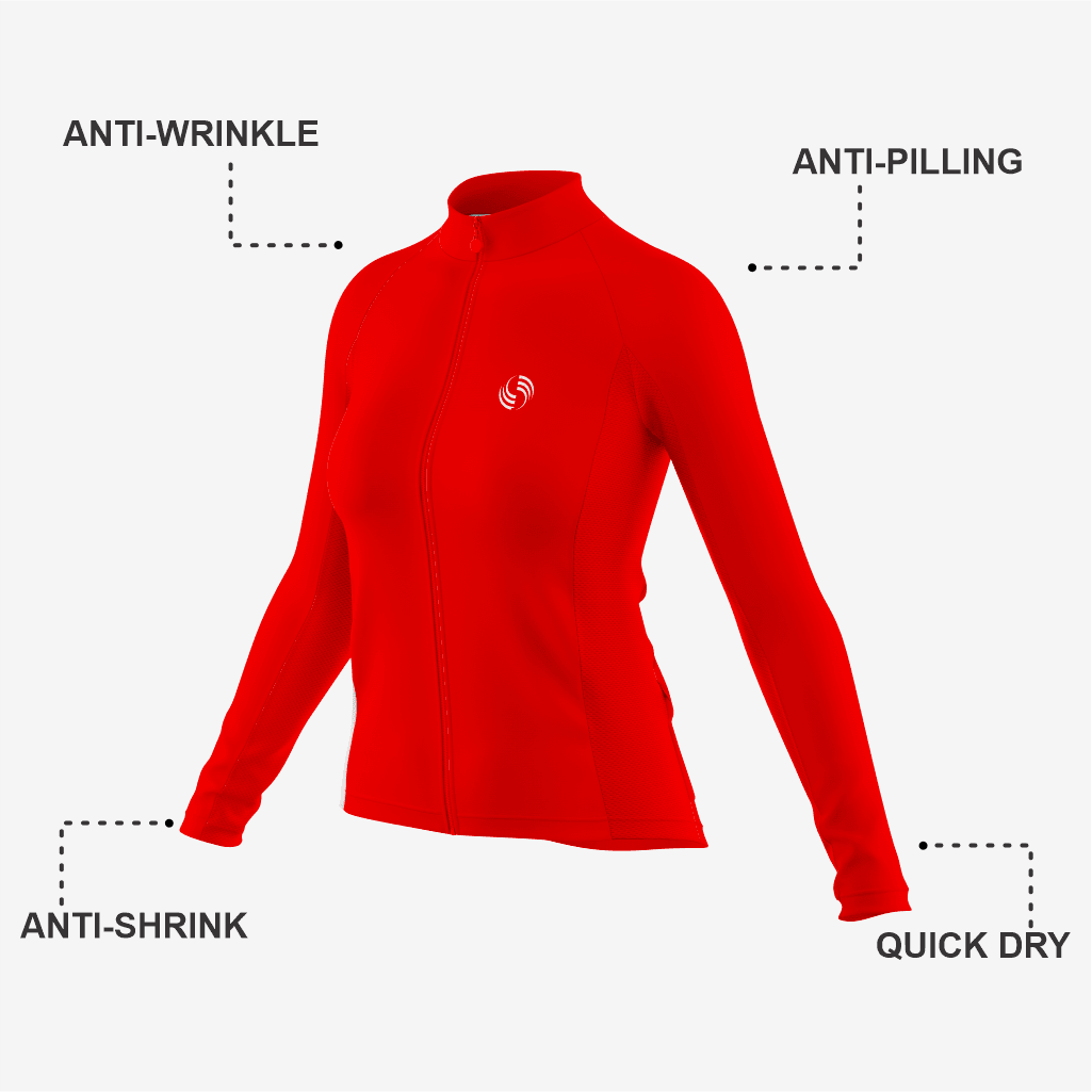 Premium Red Women's Long Sleeve Cycling Jersey - K2 Sportswear | Custom Sports Uniforms & Apparels - K2 Sportswear