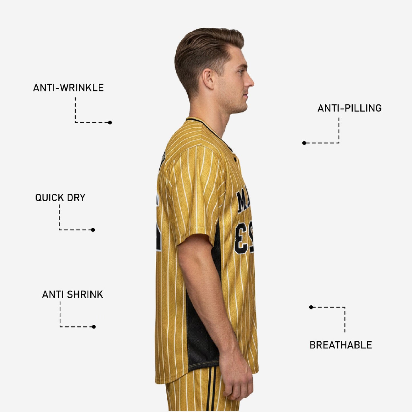 Custom Baseball Uniform Jersey - Youth & Adult Pinstripe Full Button Jersey in Gold