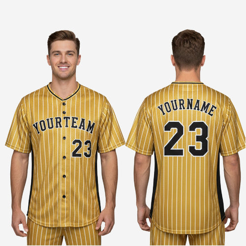 Custom Baseball Uniform Jersey - Youth & Adult Pinstripe Full Button Jersey in Gold