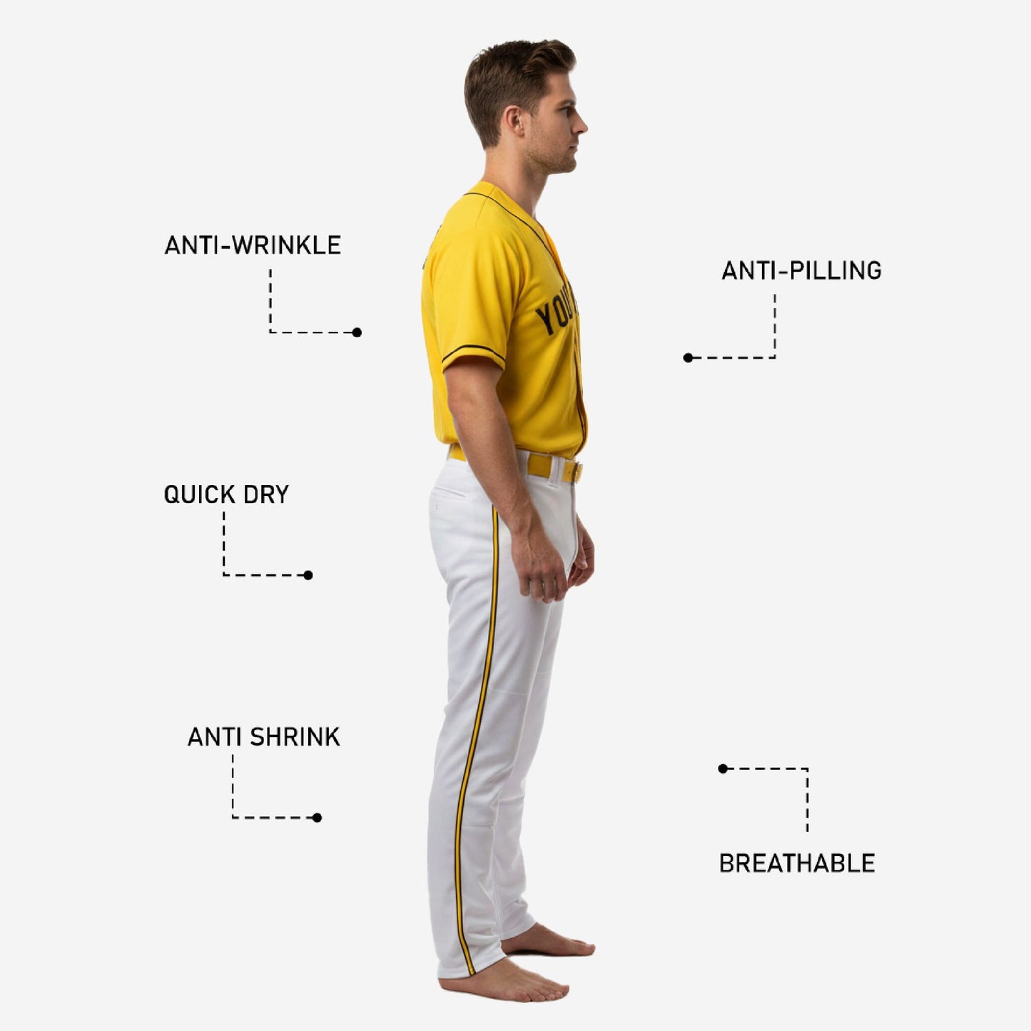 Personalized Baseball Uniform in Yellow - Custom Jersey & Pants Complete Set