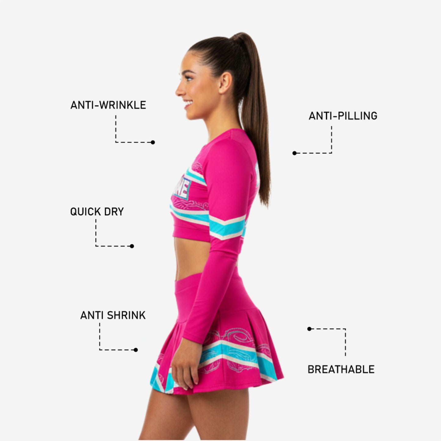 Personalized Cheerleading Uniform Set - Long Sleeve Crop Top & Skirt for Teams