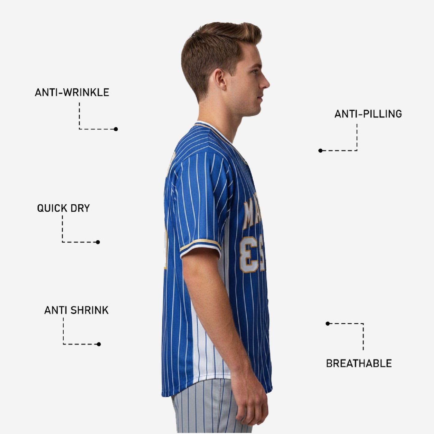 Custom Baseball Uniform Jersey - Youth & Adult Pinstripe Full Button Jersey in Blue