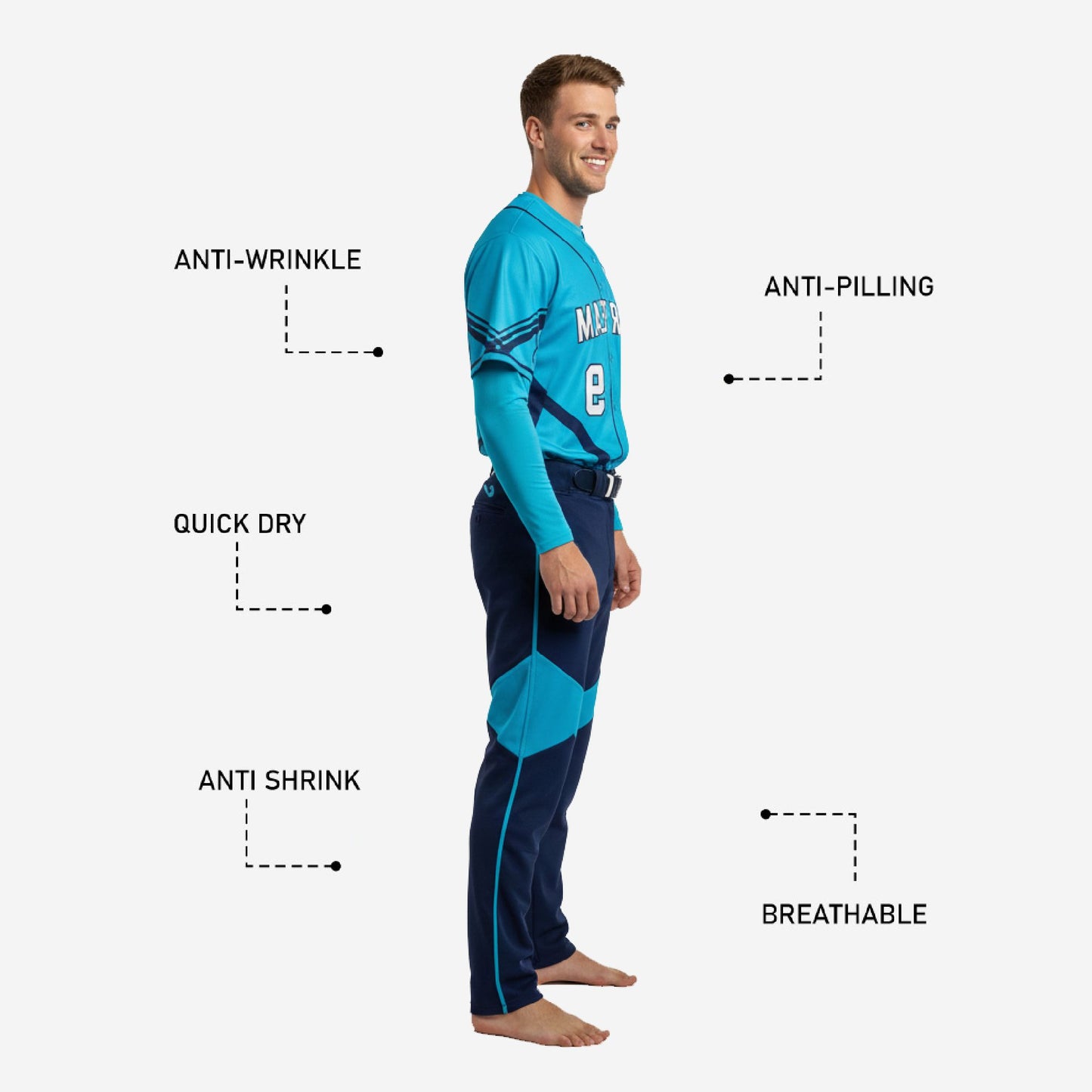 Custom Baseball Uniform - Complete Jersey Pants Set Team Name Number