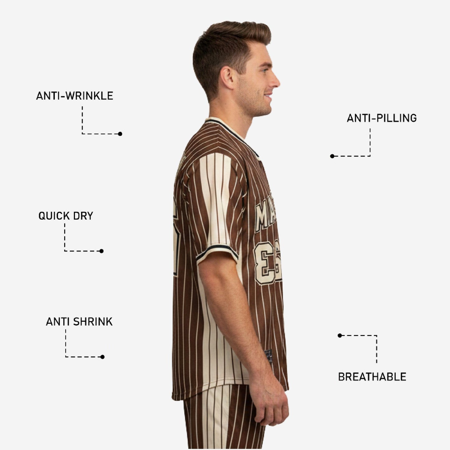 Custom Baseball Uniform Jersey - Youth & Adult Pinstripe Full Button Jersey in Dark Brown