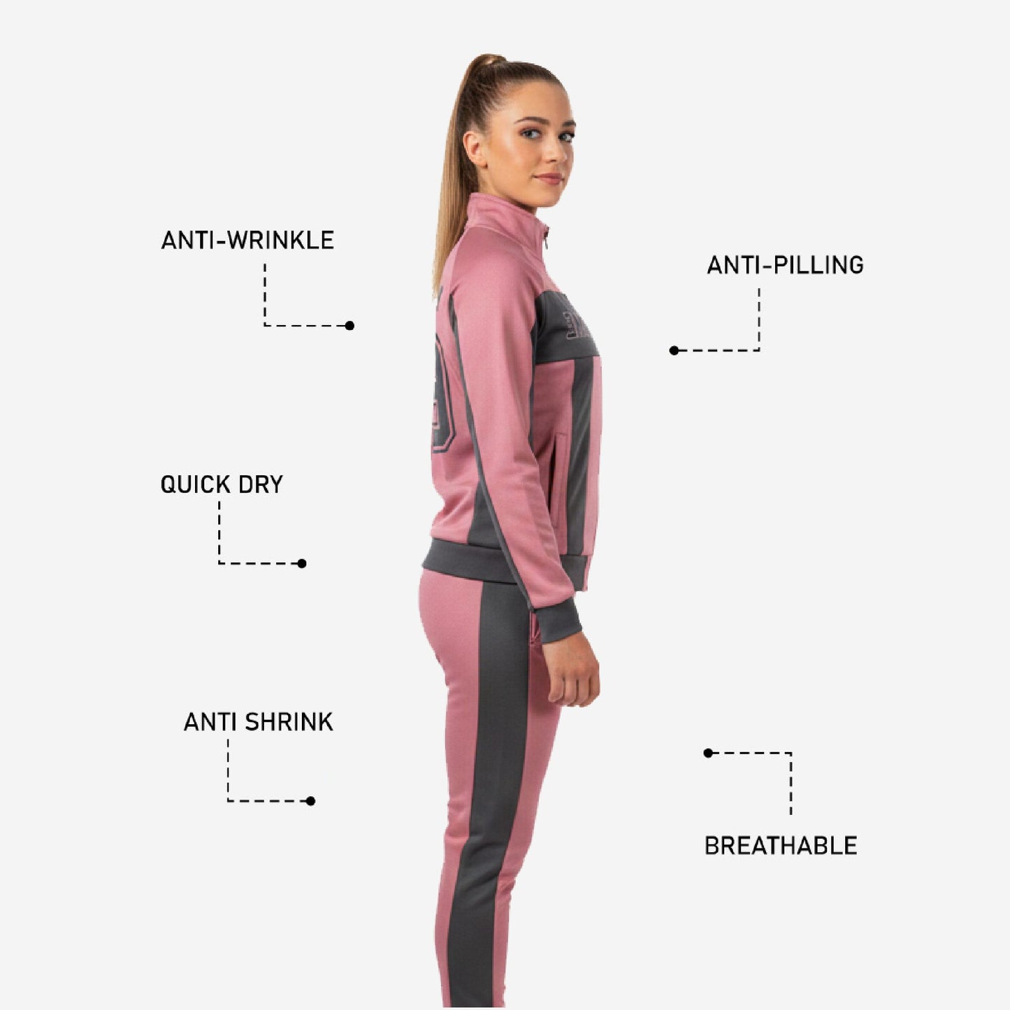 Custom Cheerleading Pink Warmup Set - Full Zip Jacket & Pants Team Name Design