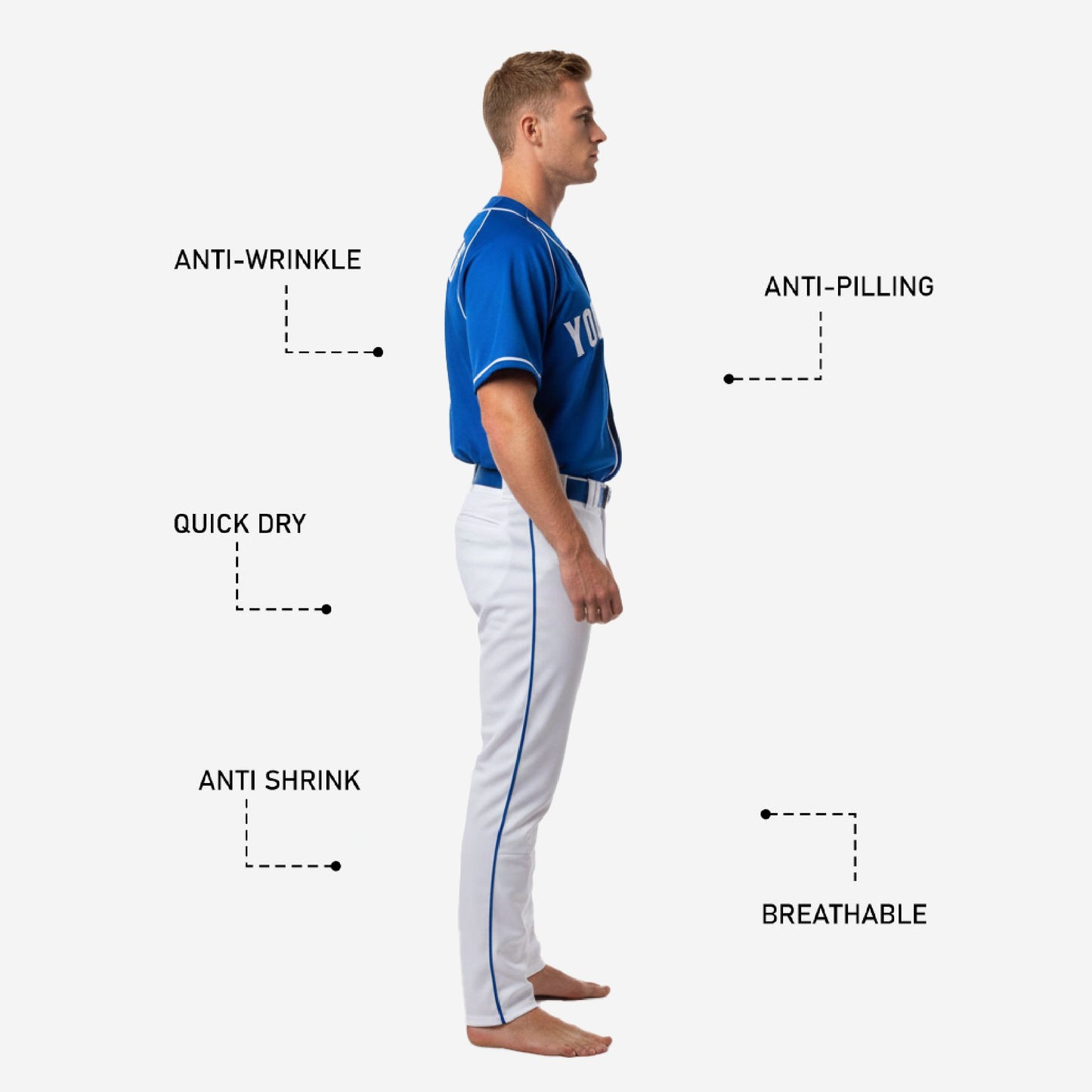 Custom Baseball Team Uniform in Blue/White - Jersey & Pants Custom Name Number Set