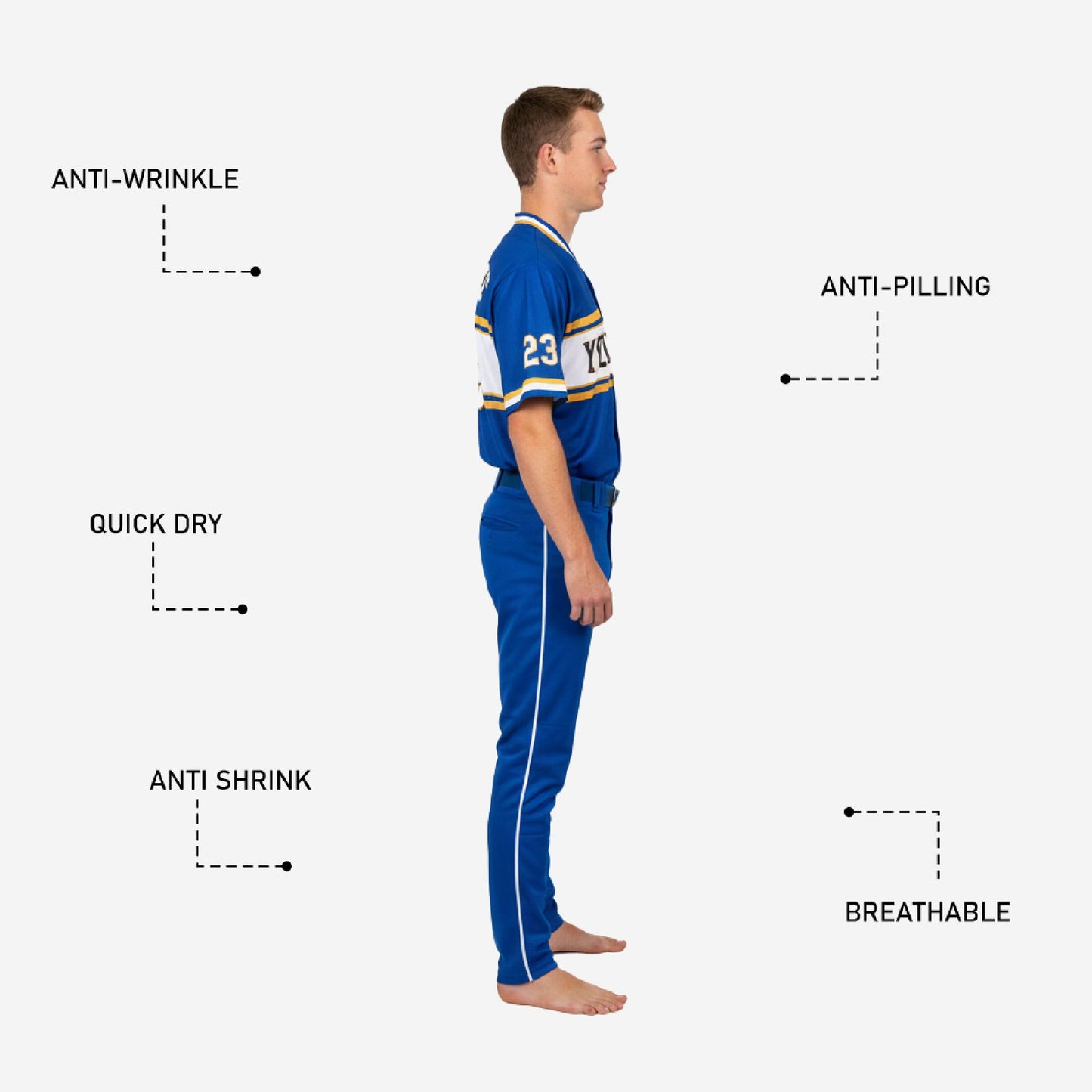 Custom Youth Baseball Uniform Set - V-Neck Jersey & Pants Sublimated in Blue