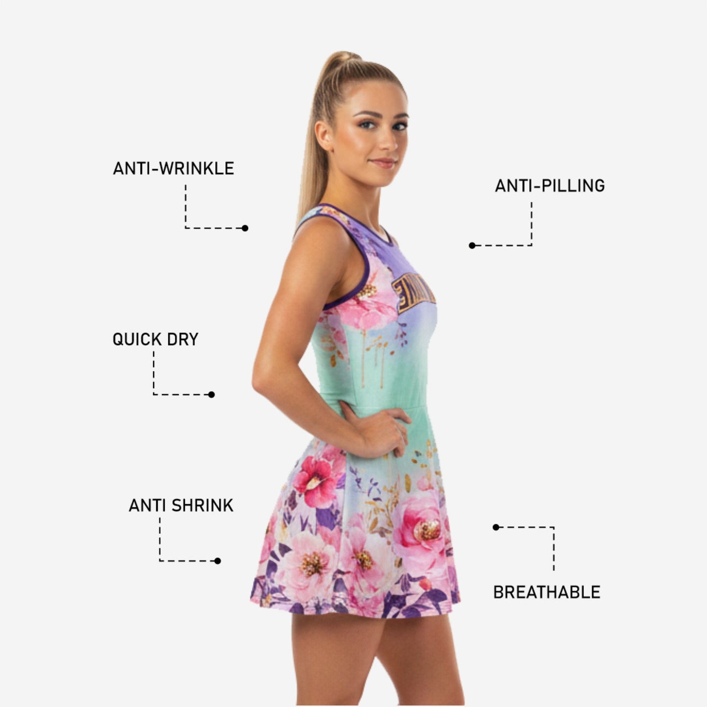 Sleeveless Cheerleading Uniform Dress - Custom Team Name & Number